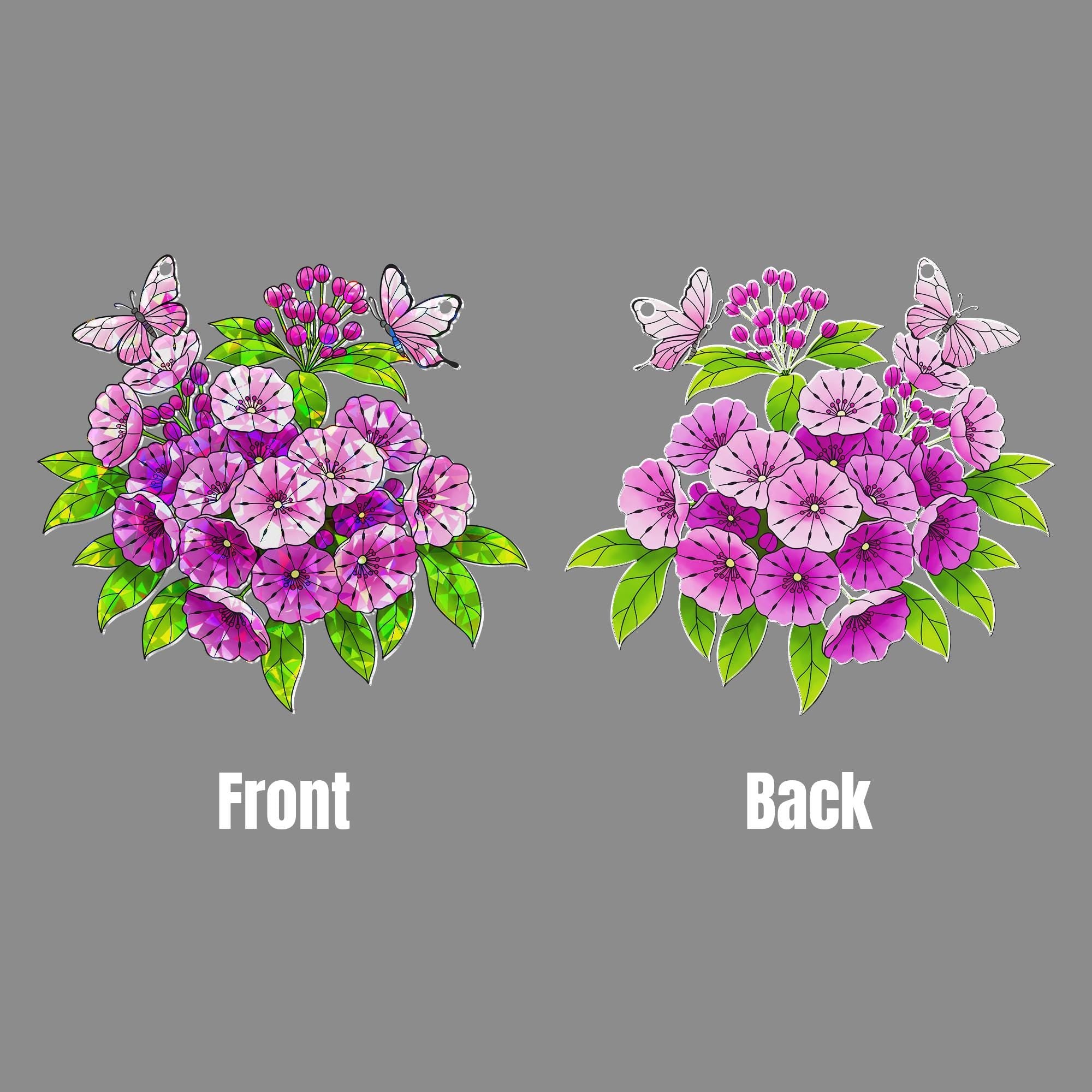 Mountain Laurel Flower Butterflies Acrylic Window Decor, Garden Hanging Ornament, Botanical Gift for Her, Connecticut Floral Home Decoration