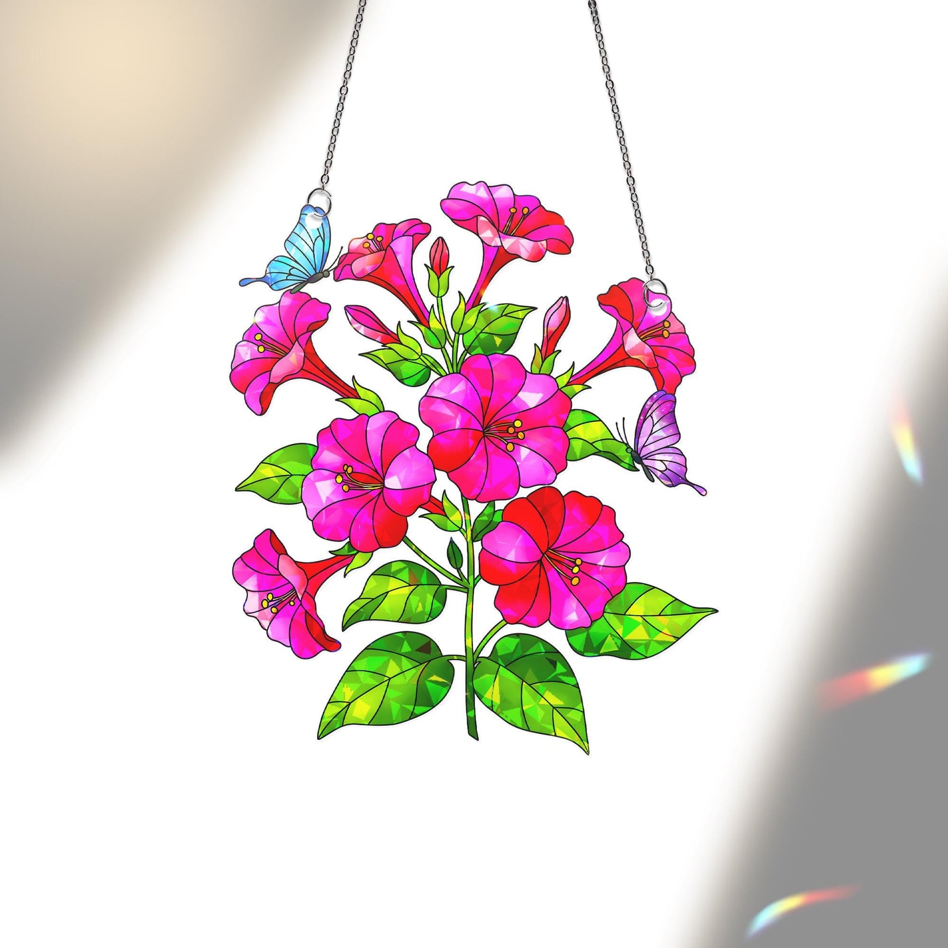 Mirabilis Jalapa Flower Butterflies Acrylic Window Decor, Garden Hanging Ornament, Botanical Gift for Her,Connecticut Floral Home Decoration