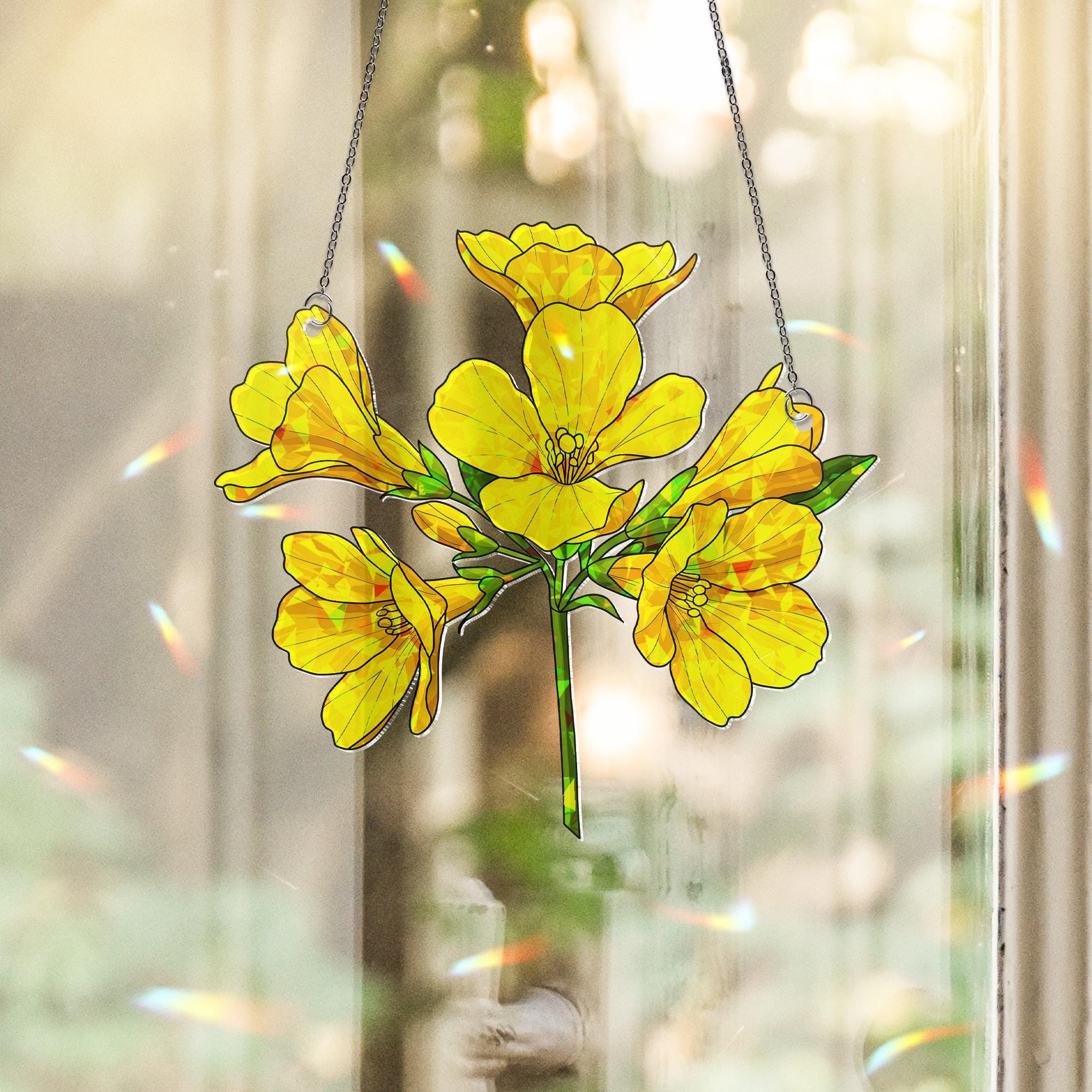 South Carolina Yellow Jessamine Flower Botanical Acrylic Ornament, Nature Inspired Hanging Art, Home Decoration, Spring Summer Decor