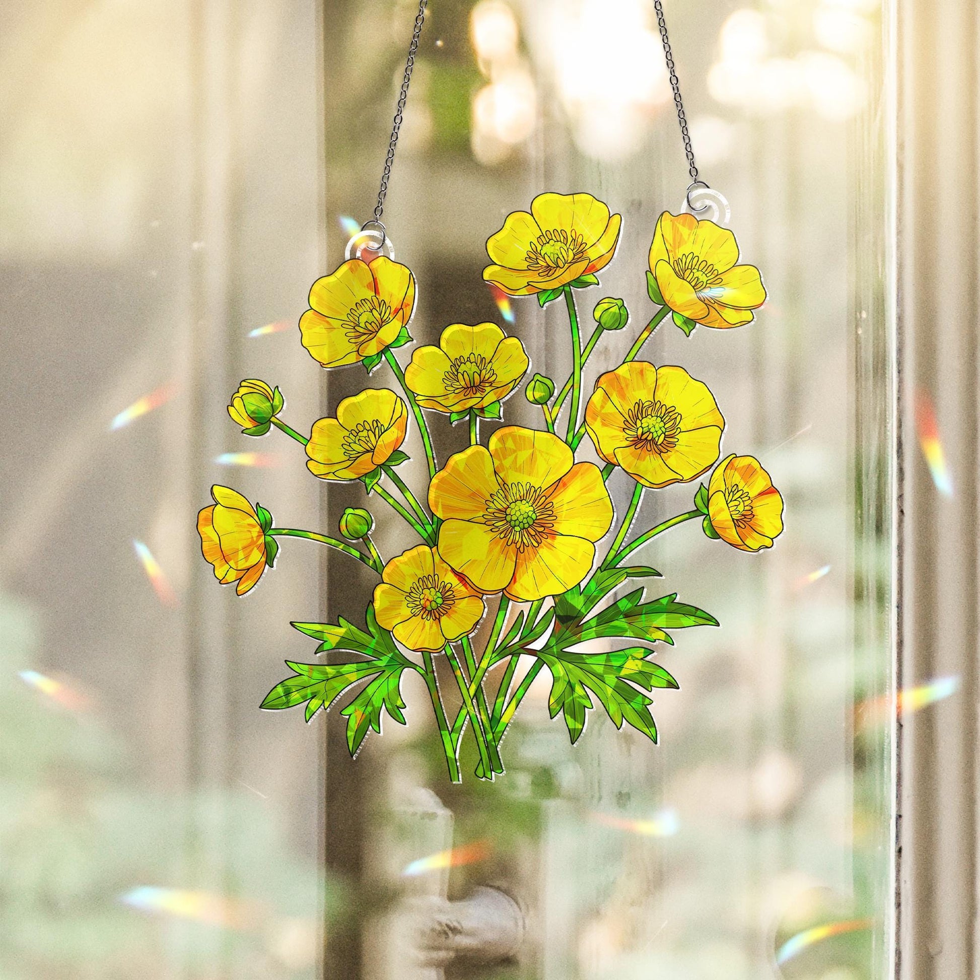 Buttercup Ranunculus Acrylic Window Hanging Ornament - Vibrant Home Decor & Gifts, Flower Garden Decor for Home, Virgo Zodiac Flower