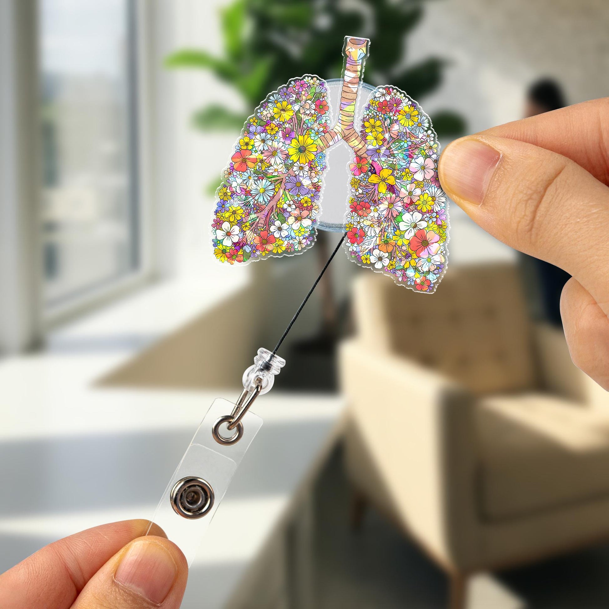 Floral Lung Badge Reel, Anatomical Lungs ID Holder, Respiratory Therapist Gift, Cute Nurse Doctor RT Accessory, Medical Staff Badge