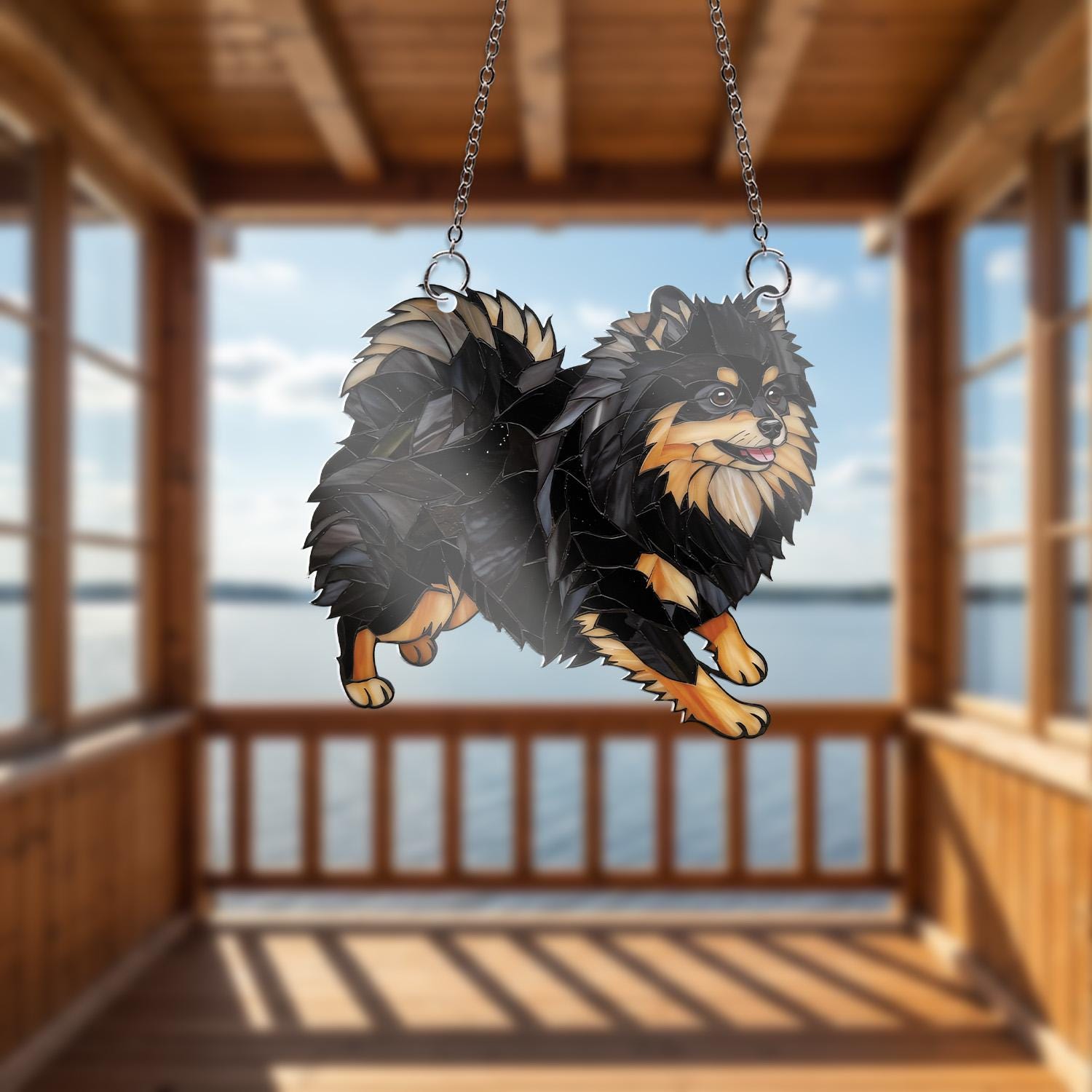 Black and Tan Pomeranian Acrylic Window Decor, Dog Lover Gift, Cute Pom Dog Art, Pet Window Hanging, Pomeranian Home Decor