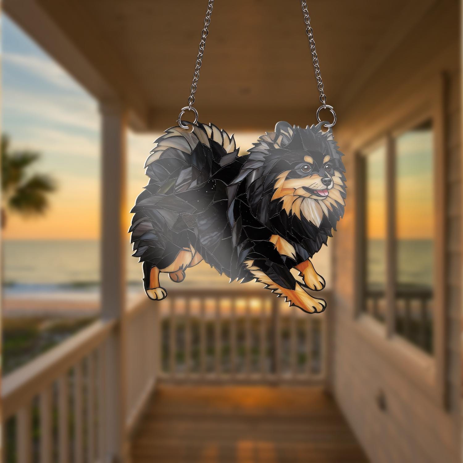 Black and Tan Pomeranian Acrylic Window Decor, Dog Lover Gift, Cute Pom Dog Art, Pet Window Hanging, Pomeranian Home Decor
