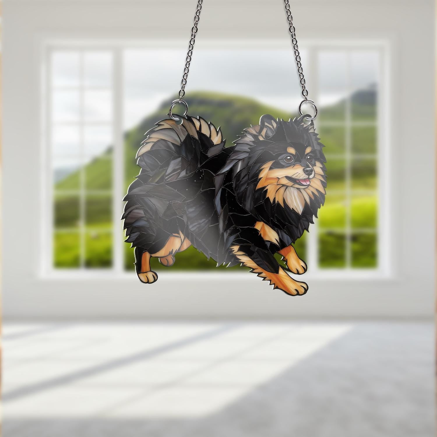 Black and Tan Pomeranian Acrylic Window Decor, Dog Lover Gift, Cute Pom Dog Art, Pet Window Hanging, Pomeranian Home Decor
