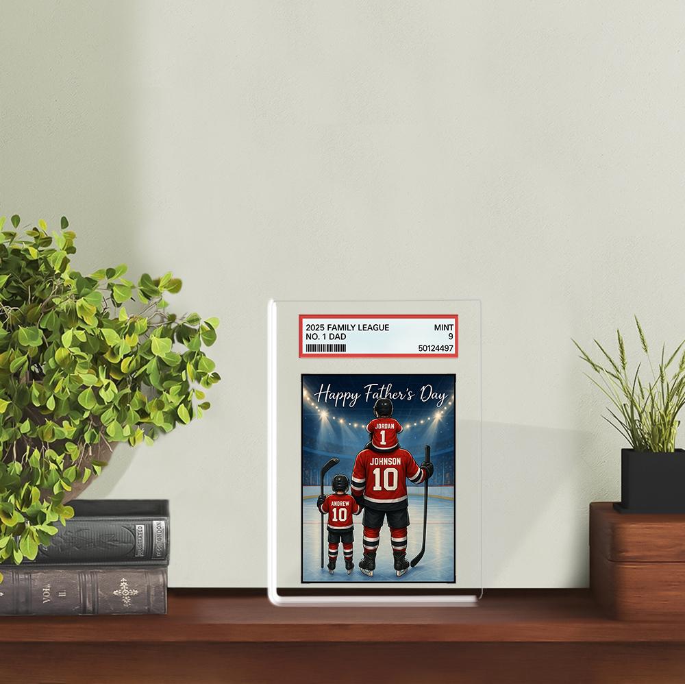 Custom Hockey Dad Acrylic Blocks | Personalized Sports Card Gift for Father's Day | Father and Kid Ice Rink Keepsake Display