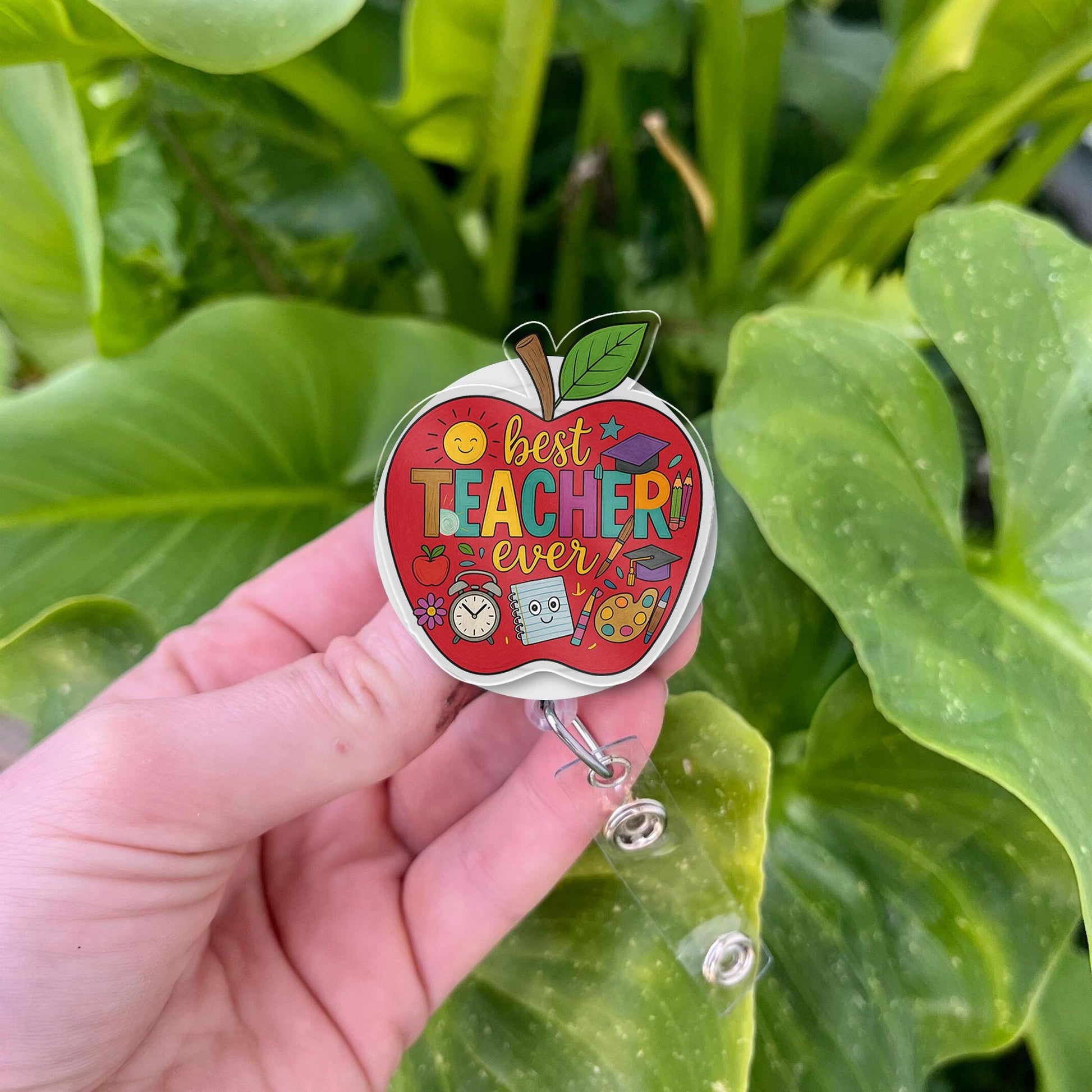 Best Teacher Ever Badge Reel | Cute Retractable ID Clip | Teacher Gift Idea | Back to School Accessory | Educator Name Badge Holder
