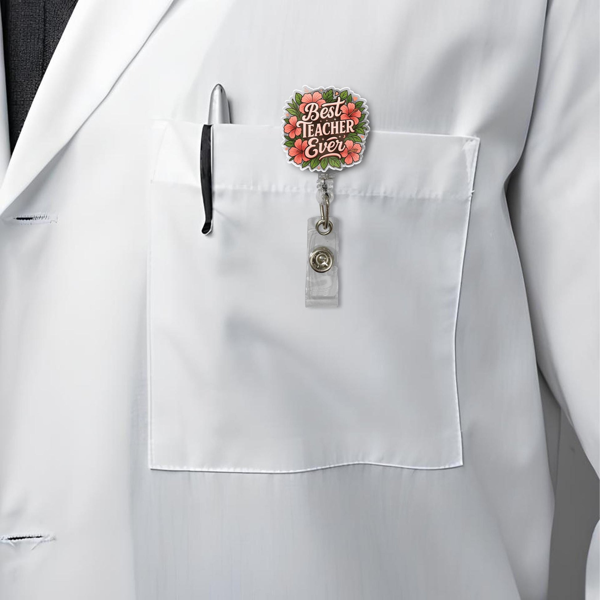 Floral Best Teacher Ever Badge Reel | Cute Teacher ID Clip | Teacher Appreciation Gift | Retractable Name Badge Holder