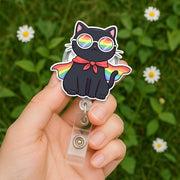 Rainbow Cat Badge Reel, LGBTQ+ Pride ID Holder for Nurses & Teachers, Cute Retractable Name Tag Clip, International LGBT Gift