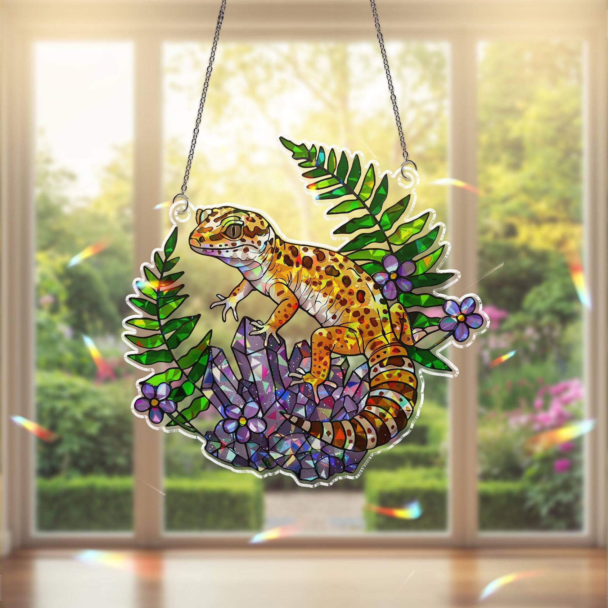 Leopard Gecko Suncatcher, Holographic Acrylic Lizard Decor, Jungle Crystal Window Art, Reptile Lover Gift, Nature Sunlight Charm,Reptile Mom