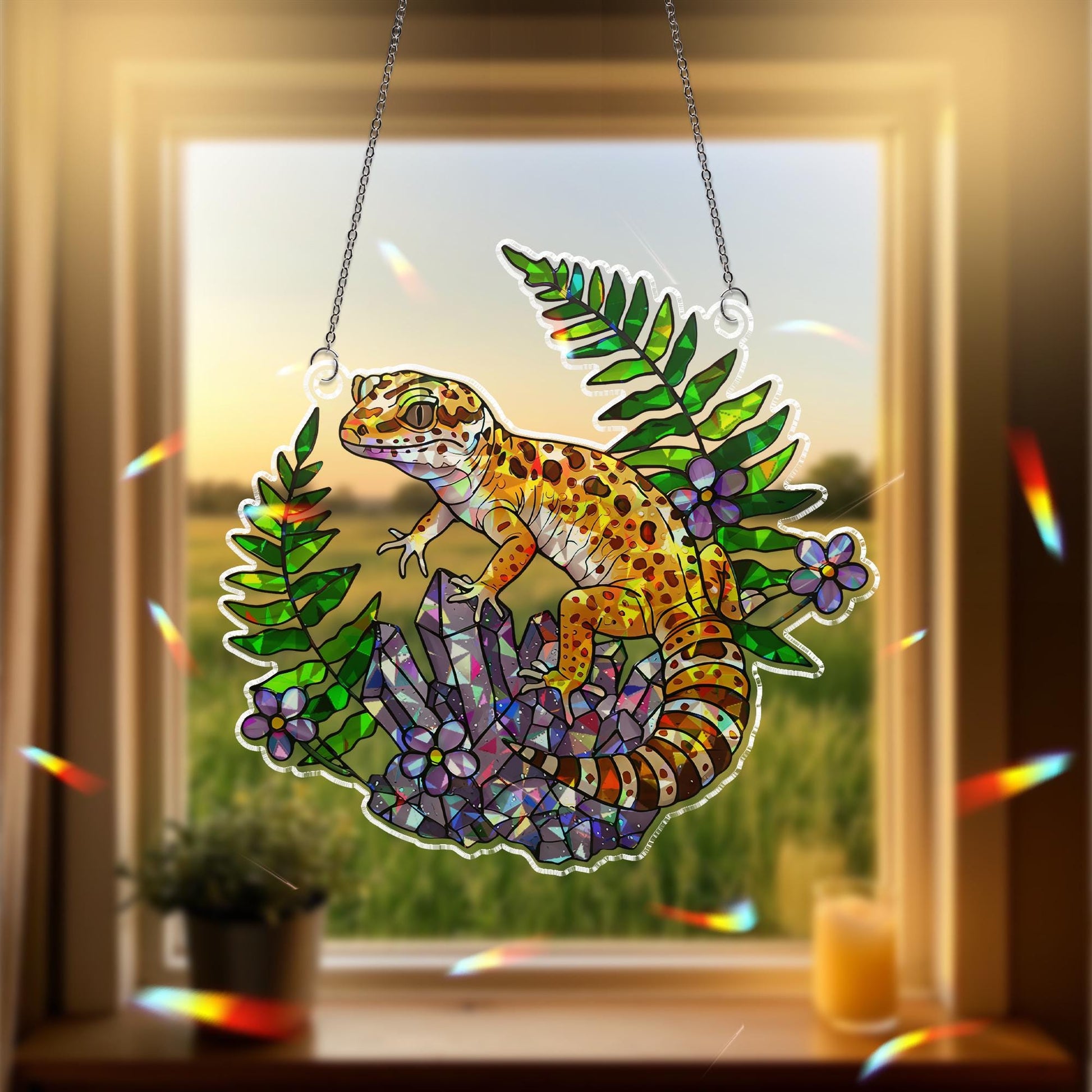 Leopard Gecko Suncatcher, Holographic Acrylic Lizard Decor, Jungle Crystal Window Art, Reptile Lover Gift, Nature Sunlight Charm,Reptile Mom