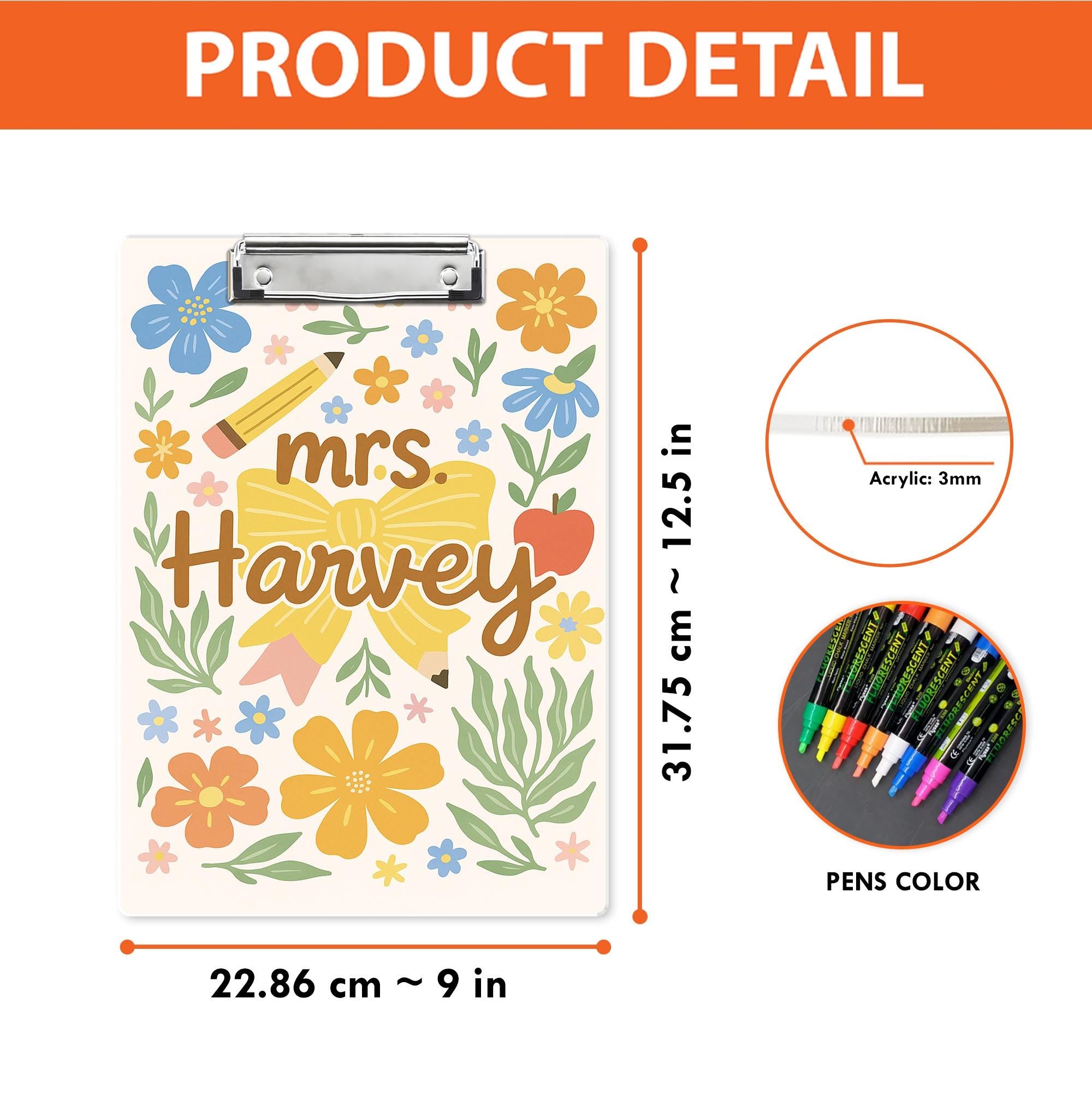 Personalized Teacher Appreciation Gift, Custom Teacher Clipboard, Groovy Floral Teacher Clipboard, Coquette Teacher Bow Clipboard