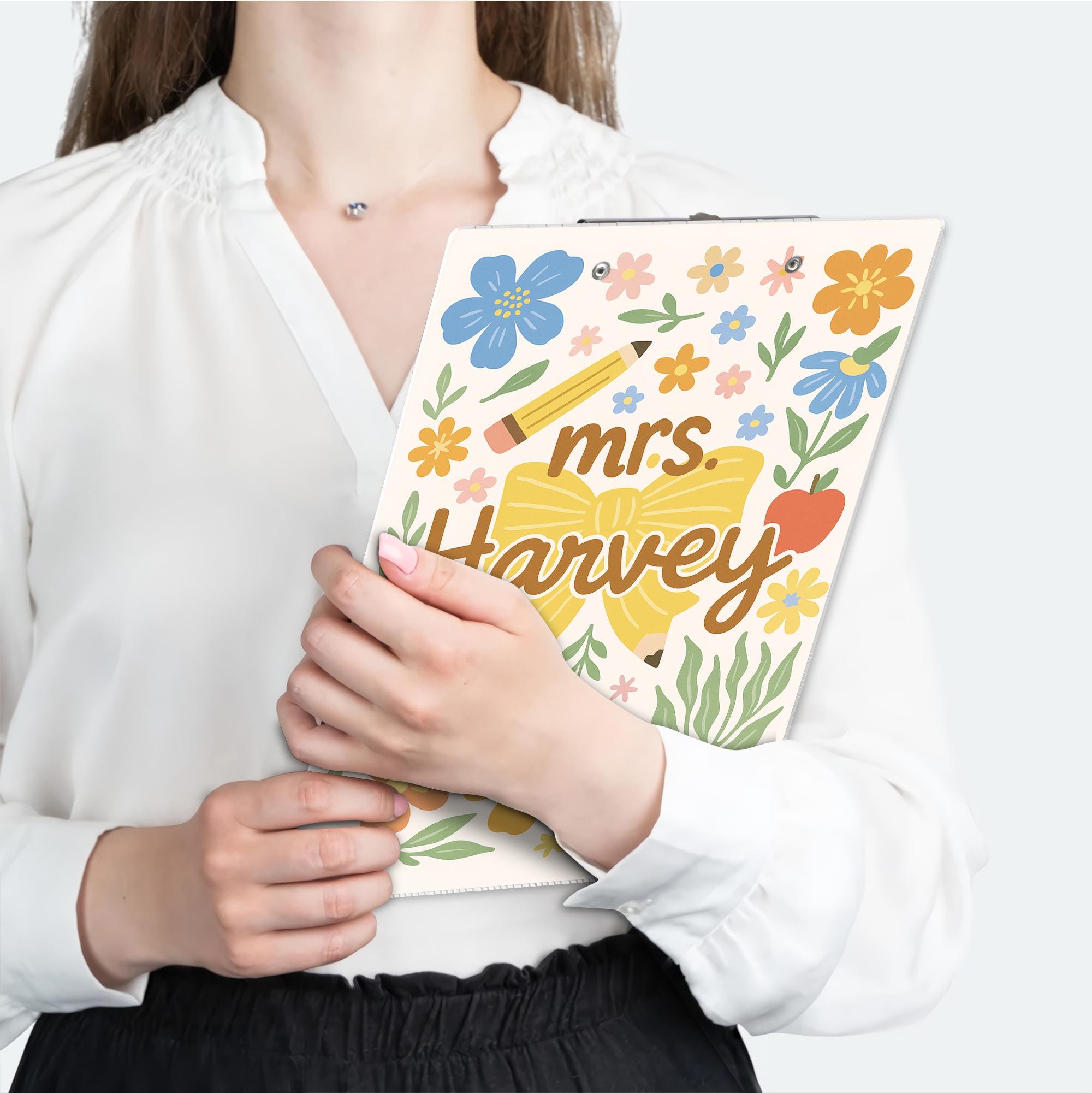 Personalized Teacher Appreciation Gift, Custom Teacher Clipboard, Groovy Floral Teacher Clipboard, Coquette Teacher Bow Clipboard