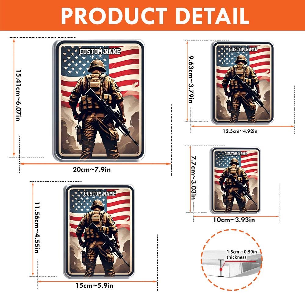 Personalized US Soldier Acrylic Block Plaque with American Flag Backdrop - A Meaningful Veteran Gift, Military Tribute, Patriotic Home Decor
