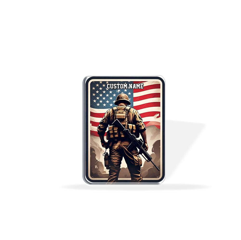 Personalized US Soldier Acrylic Block Plaque with American Flag Backdrop - A Meaningful Veteran Gift, Military Tribute, Patriotic Home Decor