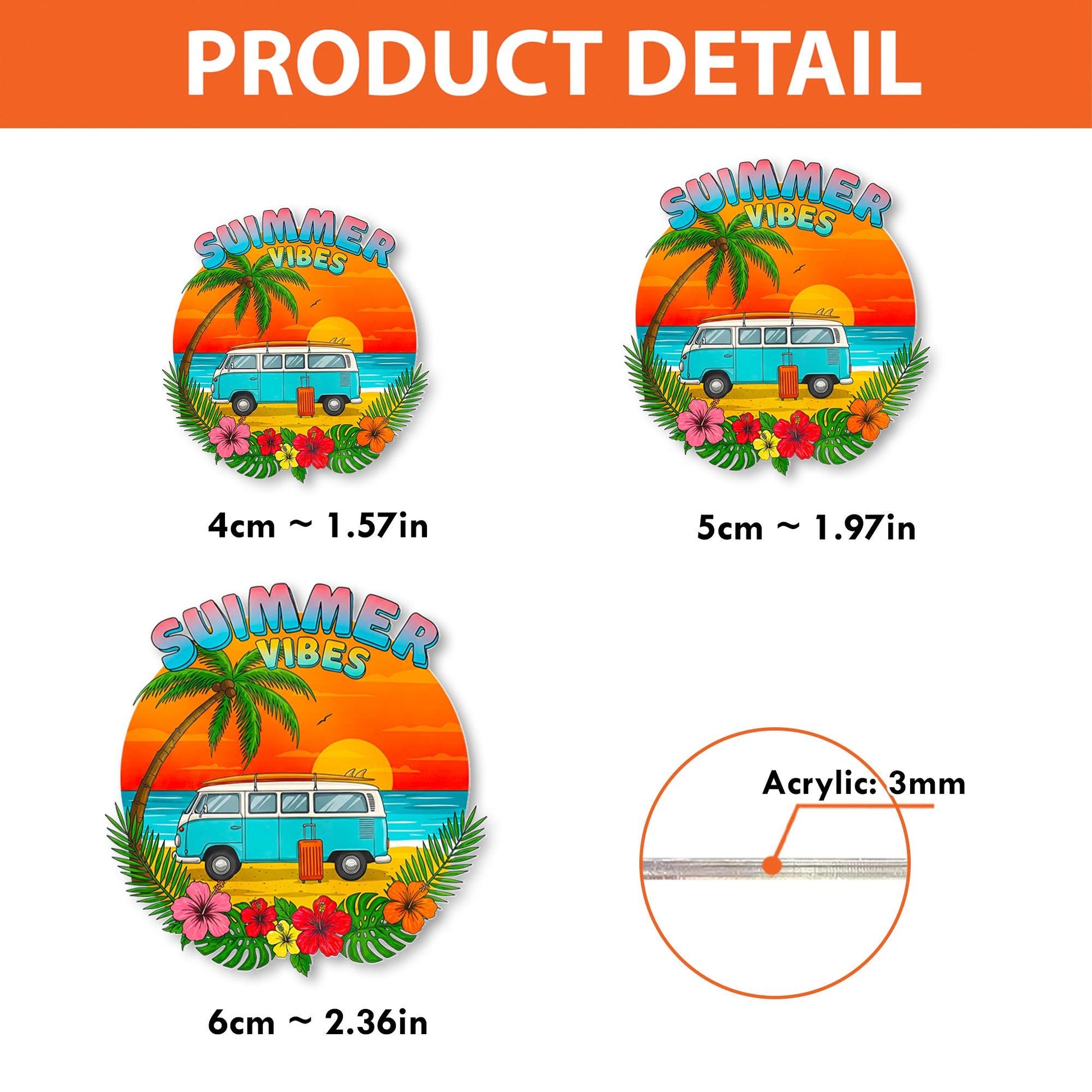 Summer Vibes Badge Reel - Beach Van Sunset Palm Trees - Retractable ID Holder for Nurses, Teachers, Office - Tropical Vacation Fun Gift