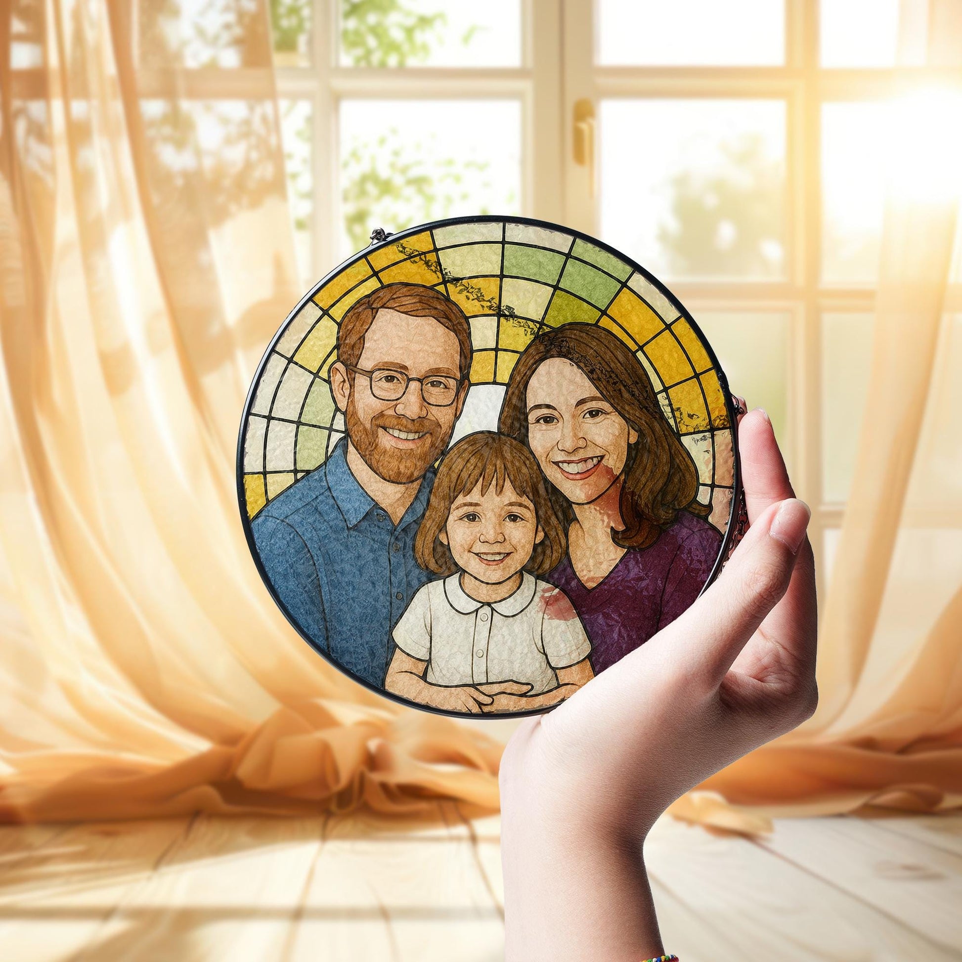 Custom Family Portrait Suncatcher | Personalized Glass Window Hanging | Father’s Day Gift for Dad | Photo to Art Keepsake