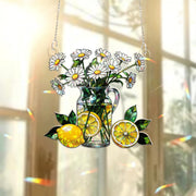 Summer Lemon Daisy Acrylic Window Hanging – Stained Glass Style Suncatcher, Bright Floral Decor for Kitchen or Garden Window Gift