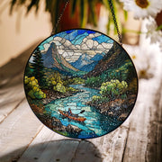 Mountain River Kayaking Glass Suncatcher for Father's Day – Stained Glass Window Decor Gift for Outdoorsy Dad, Adventure Lover Dad Gift