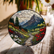 Mountain Glass Suncatcher | Nature Landscape Window Hanging | Rustic Cabin Decor | Outdoor Lover Gift | Handmade Mountain Art