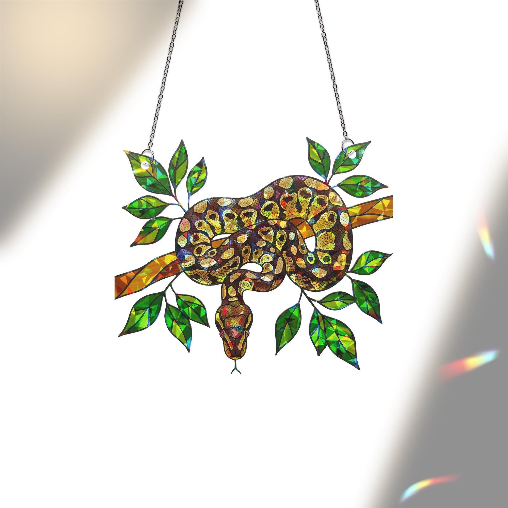 Ball Python on Tree Branch Hologram ACRYLIC Window Hanging – Jungle Reptile Home Decor, Ball Python Decor, Gift for Snake Lovers, For Dad