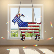 Patriotic Goat Window Hanging, American Flag Goat Suncatcher, Holographic Acrylic Farm Decor, USA Goat Gift, 4th of July Decor