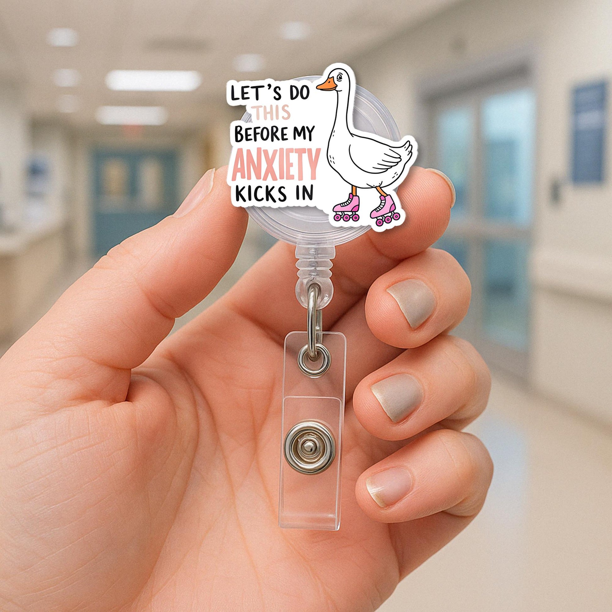 Funny Anxiety Goose Badge Reel | Relatable Goose ID Clip | Cute Mental Health Work Accessory | Nurse Badge Holder Gift