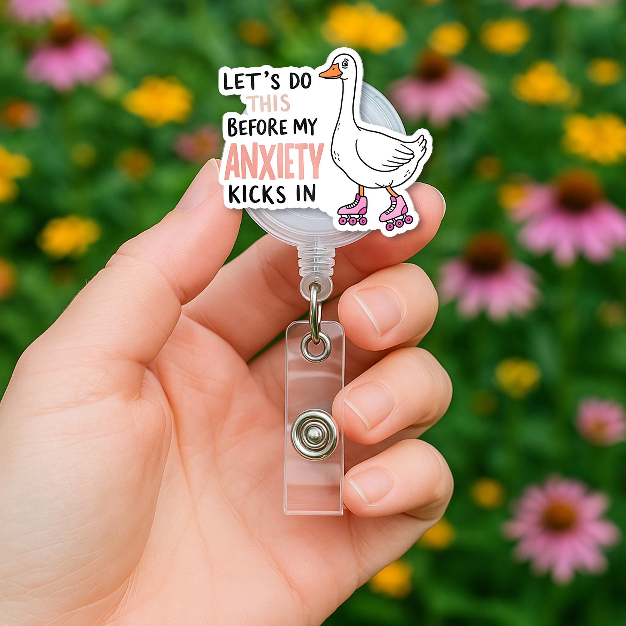 Funny Anxiety Goose Badge Reel | Relatable Goose ID Clip | Cute Mental Health Work Accessory | Nurse Badge Holder Gift