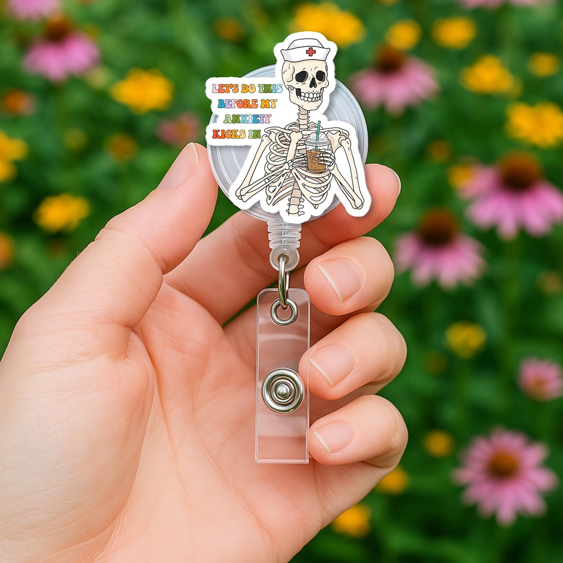 Anxiety Skeleton Badge Reel | Funny Mental Health ID Clip | Relatable Work Accessory | Nurse Badge Holder Gift | Dark Humor Reel