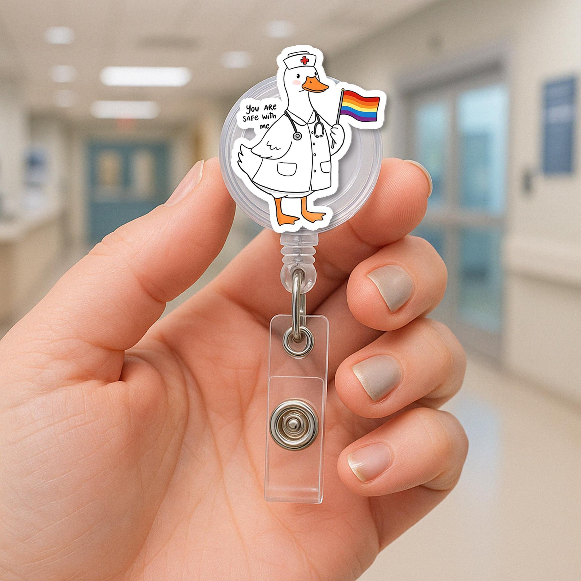 LGBT Pride Goose Badge Reel | Funny Rainbow ID Clip | Cute LGBTQ Work Accessory | Retractable Badge Holder Gift for Nurses
