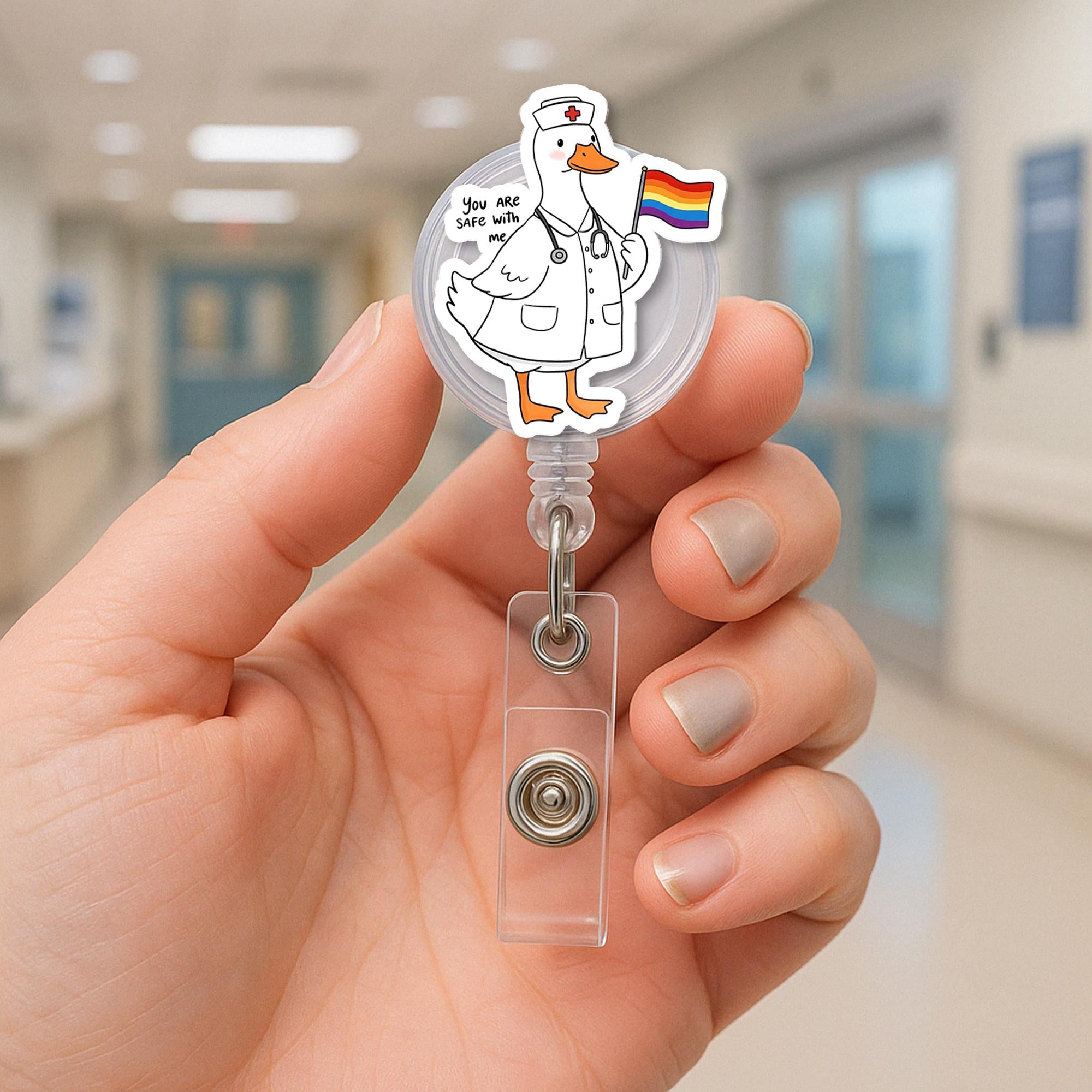 LGBT Pride Goose Badge Reel | Funny Rainbow ID Clip | Cute LGBTQ Work Accessory | Retractable Badge Holder Gift for Nurses