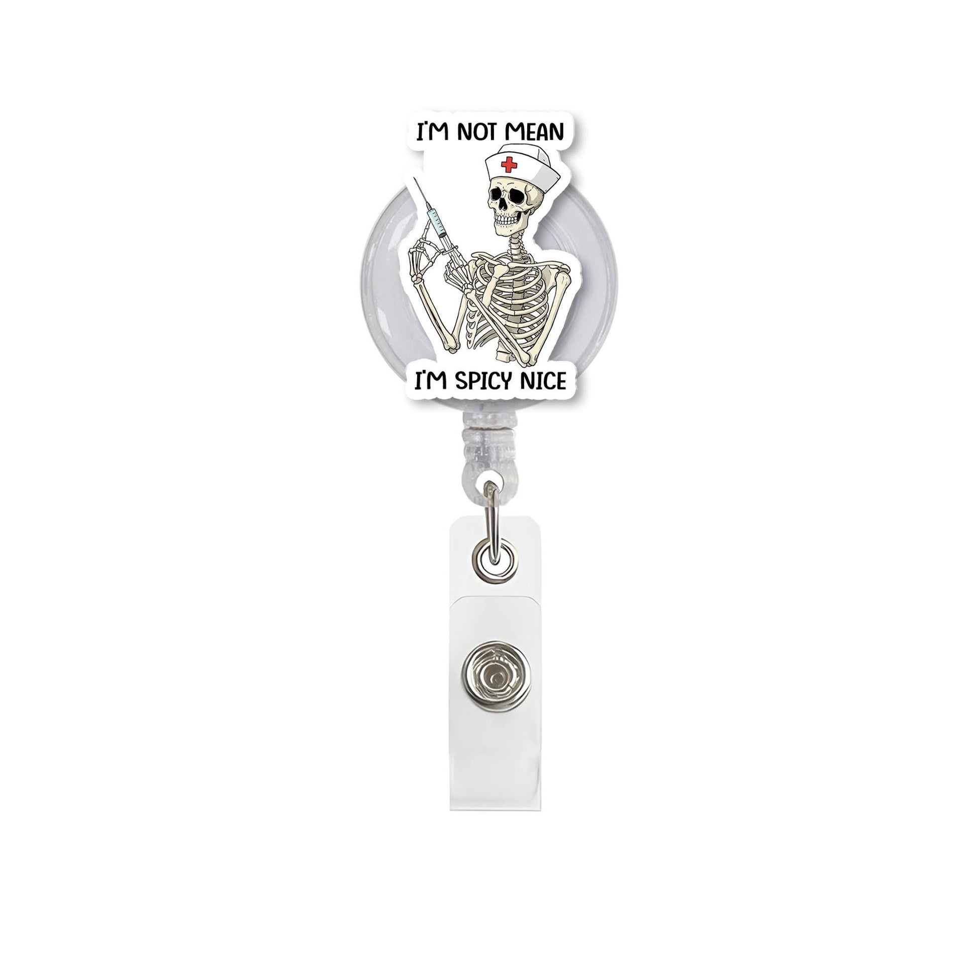 Skeleton Nurse Badge Reel | Spooky Medical ID Clip | Funny Halloween Nurse Gift | Goth Nurse Work Badge Holder | RN Accessory