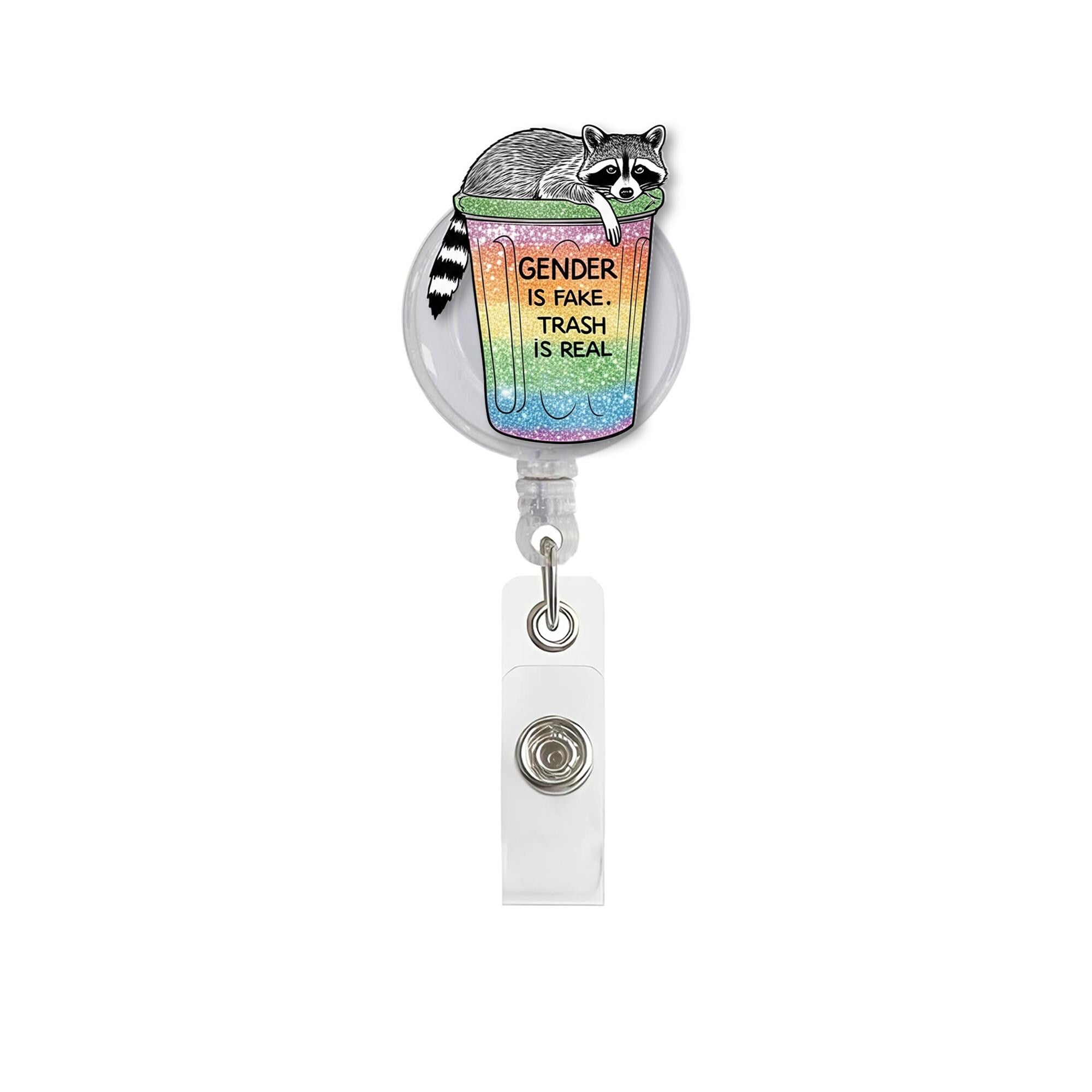 Funny LGBT Badge Reel, Raccoon ID Holder, Gender Is Fake Trash Is Real, Pride Badge Reel,Queer Nurse Badge,Retractable Clip,Trash Panda Gift
