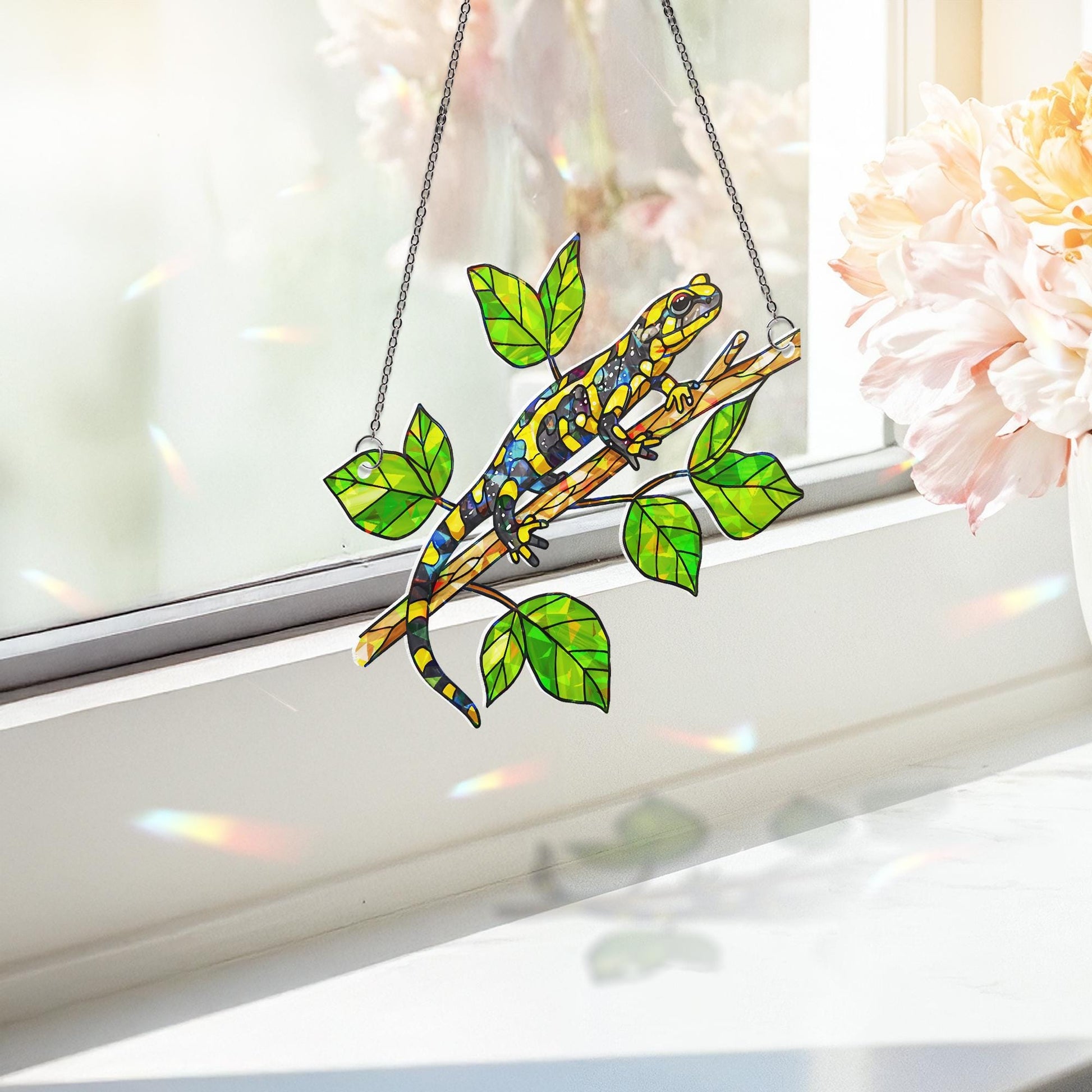 Tiger Salamander Window Hanging, Holographic Acrylic Suncatcher, Nature Reptile Decor, Lizard Window Art, Amphibian Gift, Reptile Mom Gift