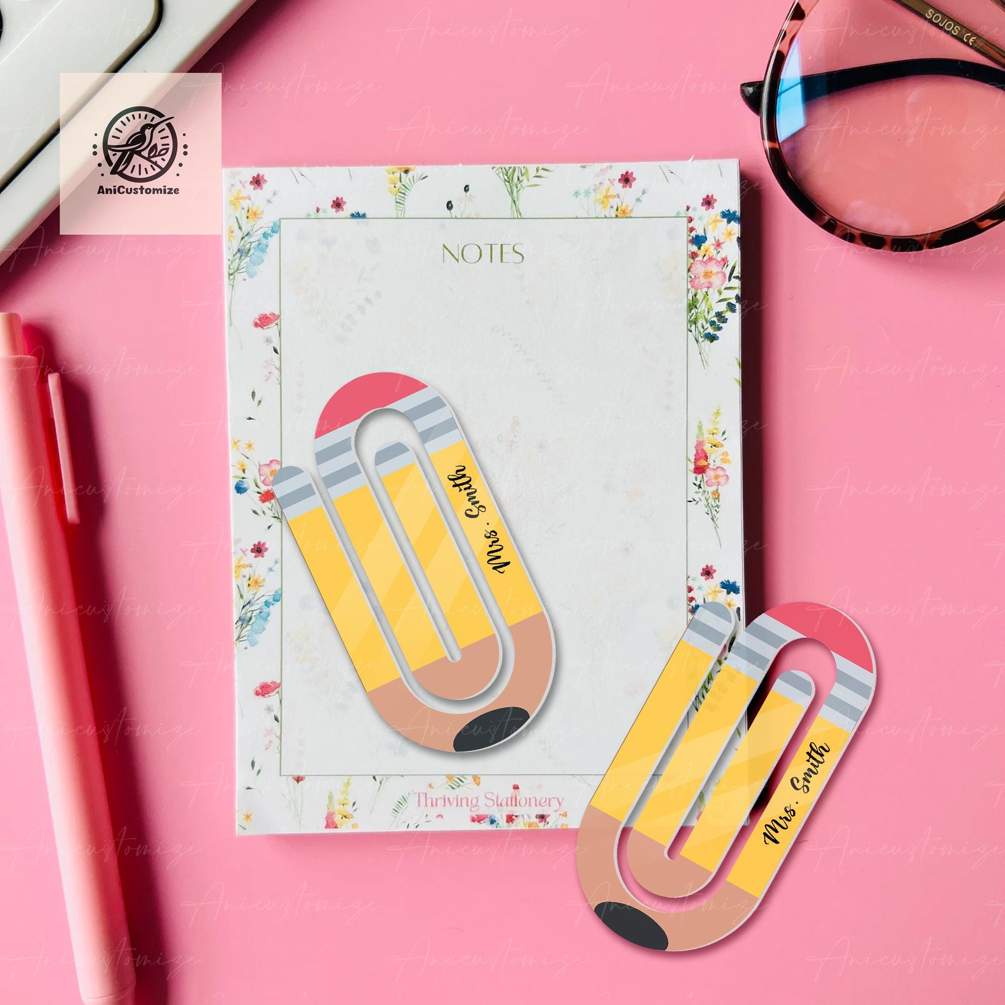 Personalized Pencil Paperclip Bookmark, Teacher Gift, Back to School Stationery, Custom Name Clip, Classroom Supplies, Cute Bookmarks