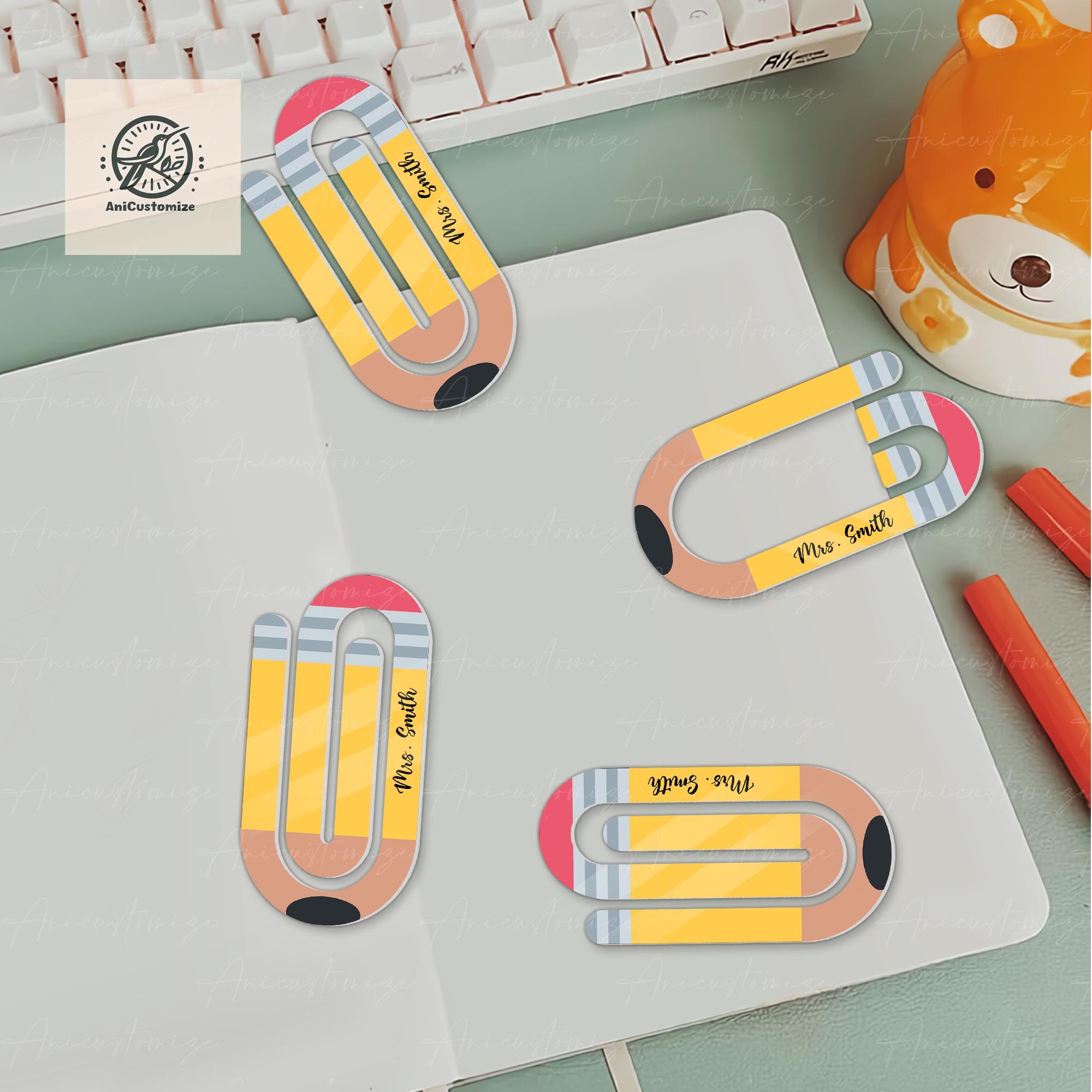 Personalized Pencil Paperclip Bookmark, Teacher Gift, Back to School Stationery, Custom Name Clip, Classroom Supplies, Cute Bookmarks