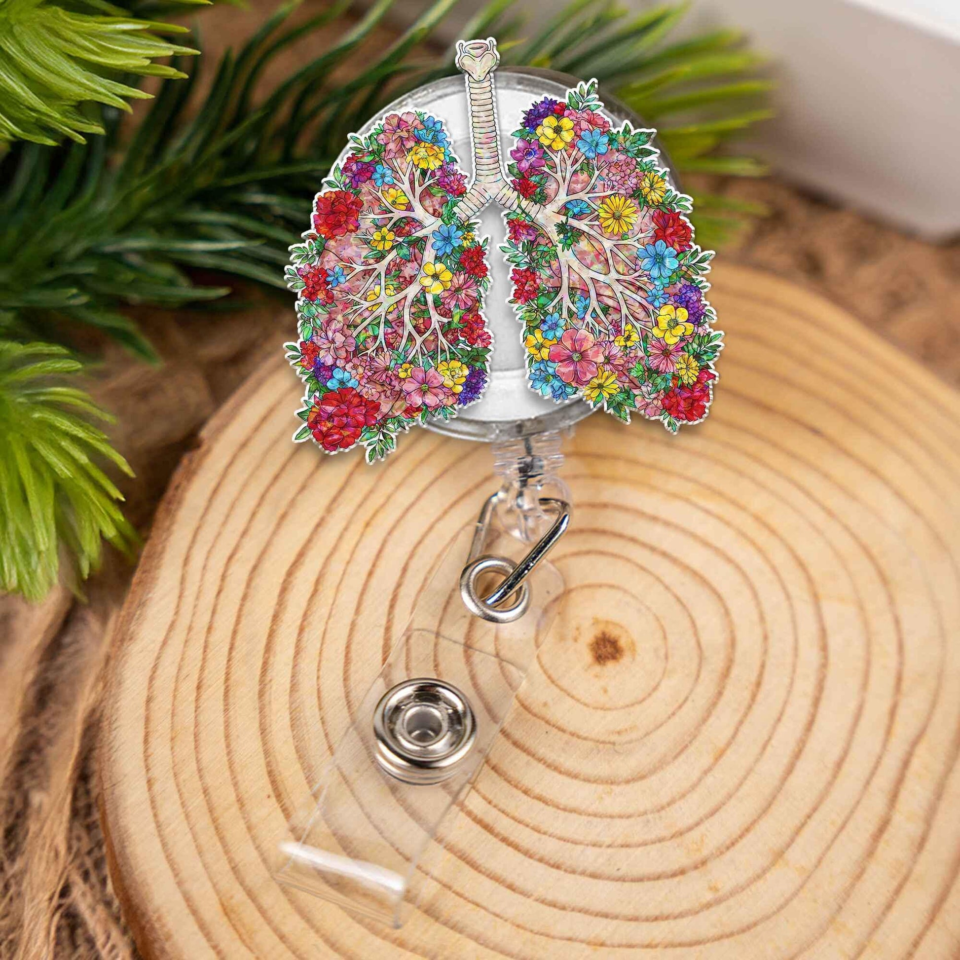 Floral Lungs Badge Reel Retractable ID Holder, Cute Anatomy Gift for Nurse, Doctor, RN, Respiratory Therapist, Medical Student Gift