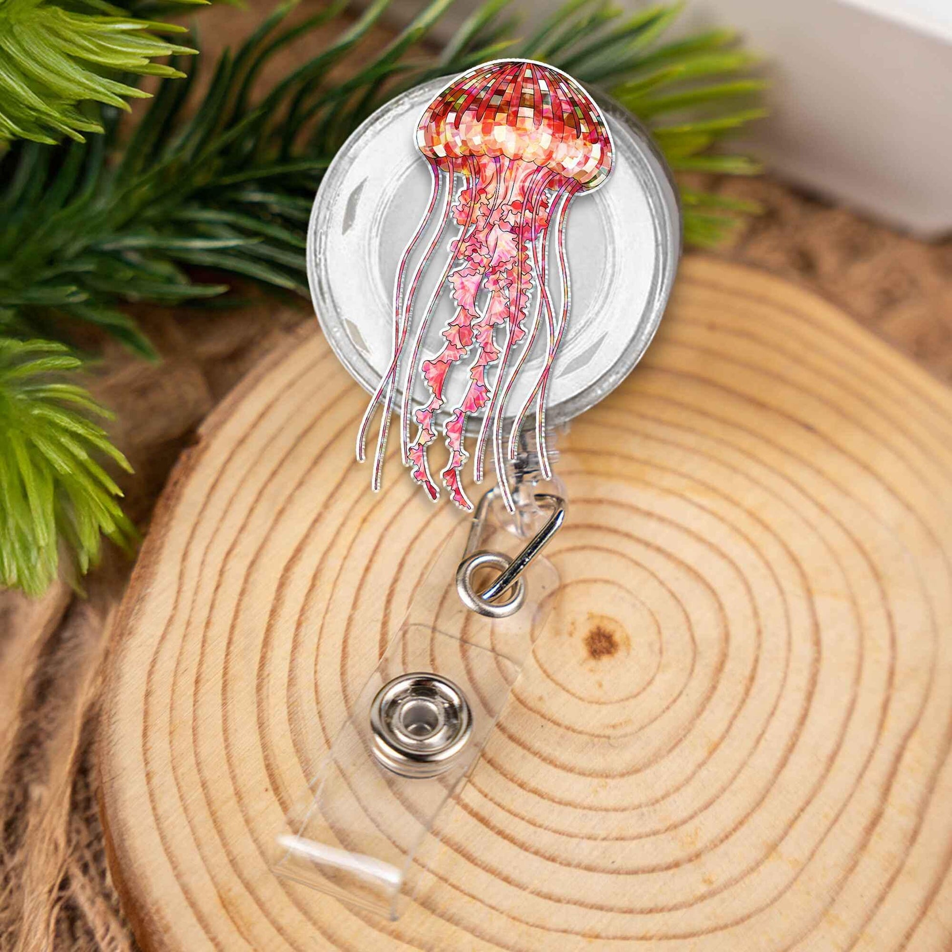 Acrylic Jellyfish Retractable Badge Reel ID Holder | Cute Ocean Sea Creature Gift for Nurse Teacher Medical Staff | Unique Work Badge