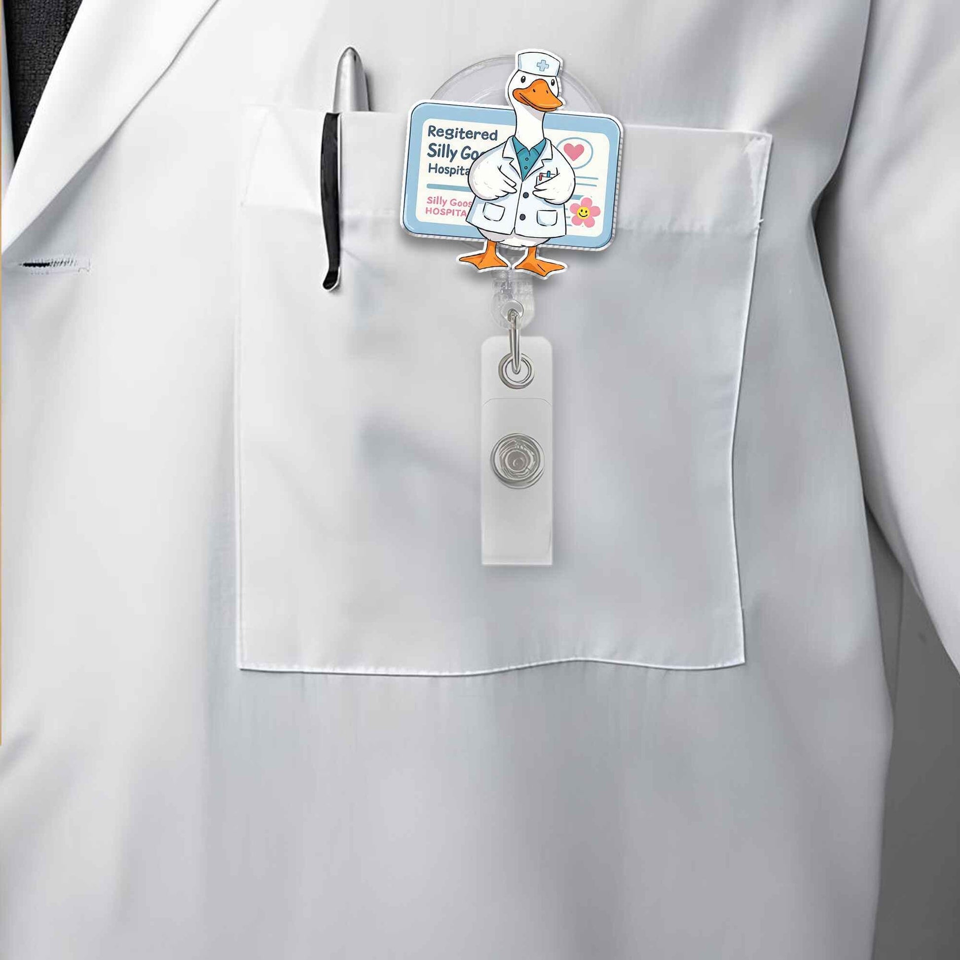Registered Silly Goose Hospital Retractable Badge Reel, Funny Nurse Gift Idea, Cute Doctor Goose ID Holder for Healthcare Workers & Staff