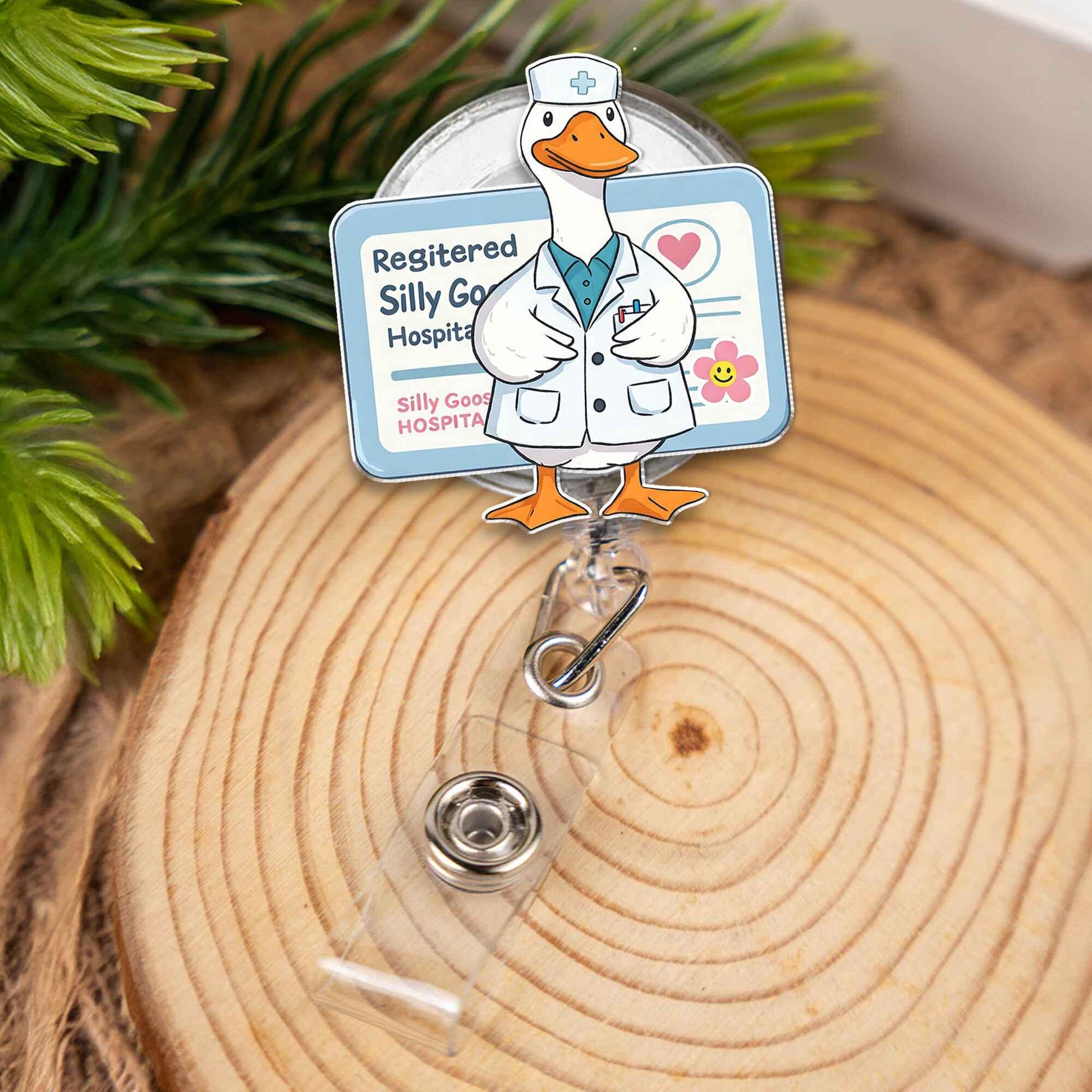 Registered Silly Goose Hospital Retractable Badge Reel, Funny Nurse Gift Idea, Cute Doctor Goose ID Holder for Healthcare Workers & Staff