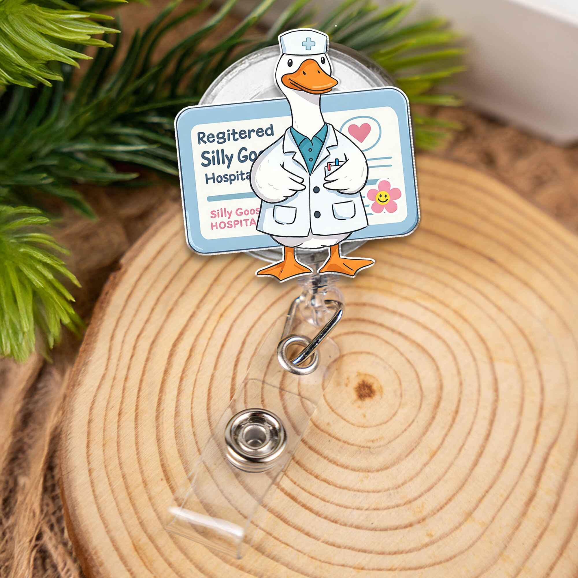 Registered Silly Goose Hospital Retractable Badge Reel, Funny Nurse Gift Idea, Cute Doctor Goose ID Holder for Healthcare Workers & Staff