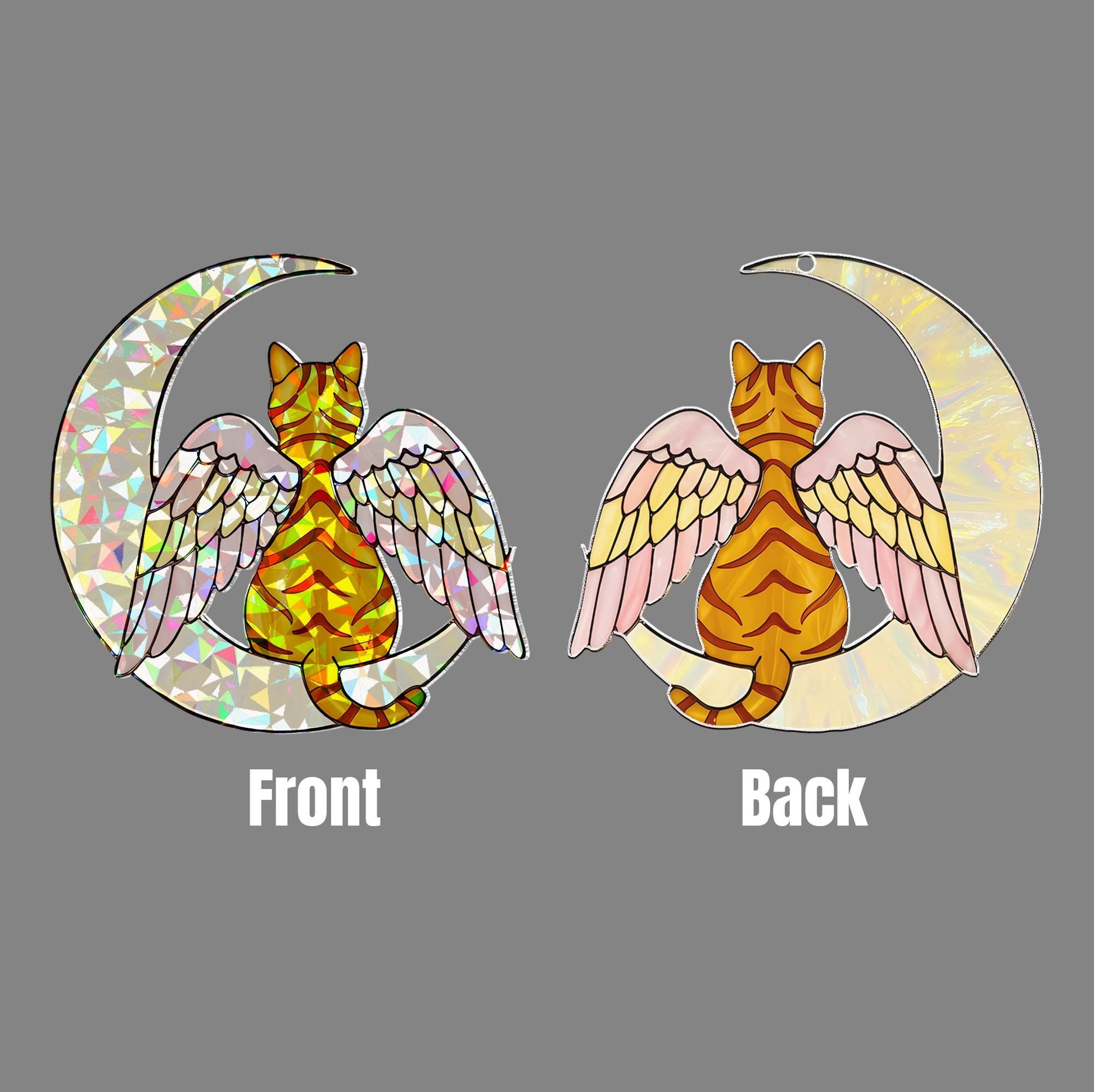Angel Orange Tabby Cat on Crescent Moon, Acrylic Hologram Window Hanging,  Cat Memorial, Cat Mom Gift, Pet Loss Decor, Unique Window Art