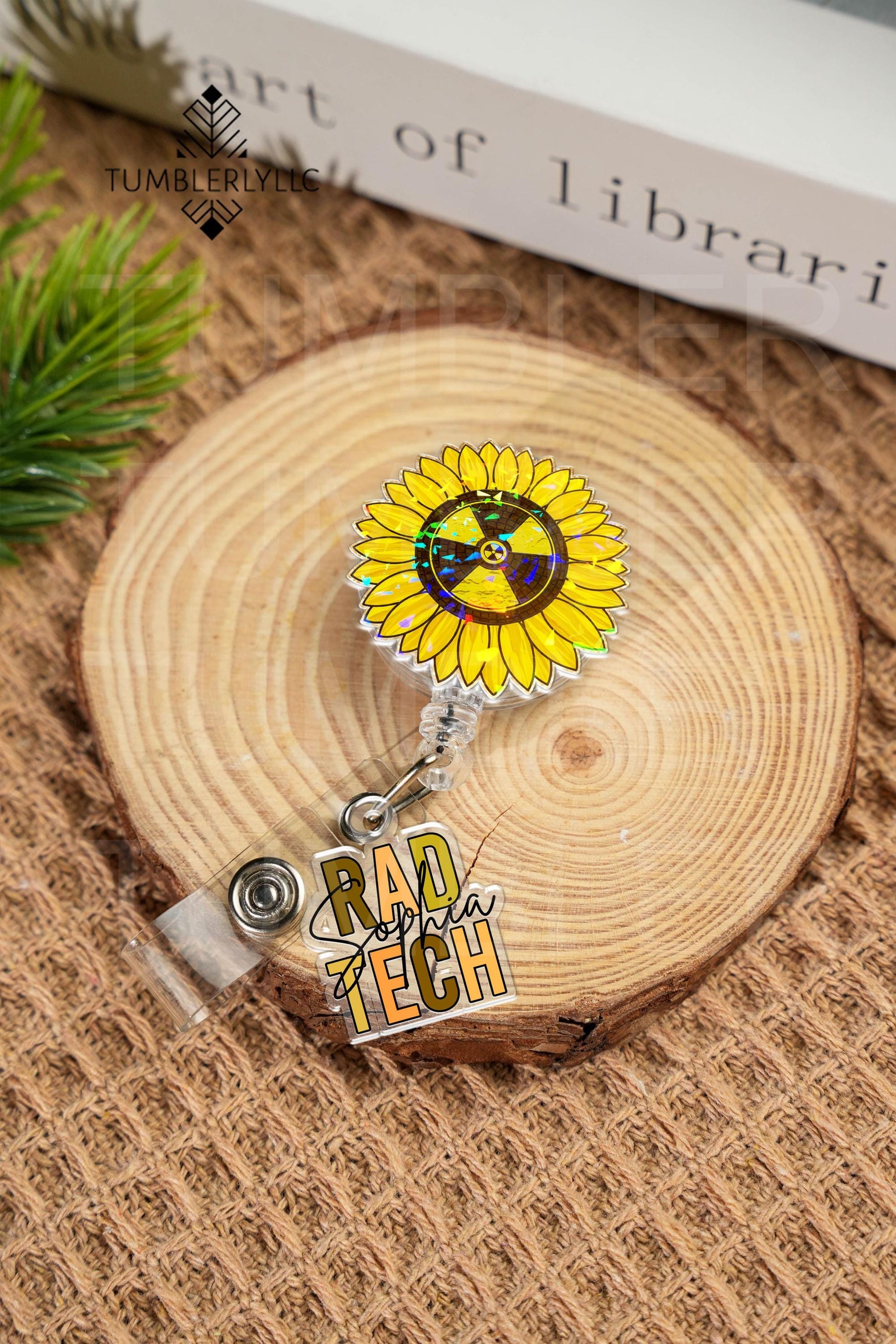 Personalized Rad Tech Sunflower Badge Reel, Custom Radiology Tech Name ID Holder, X-Ray Tech Gift, Retractable Nurse Medical Badge Clip