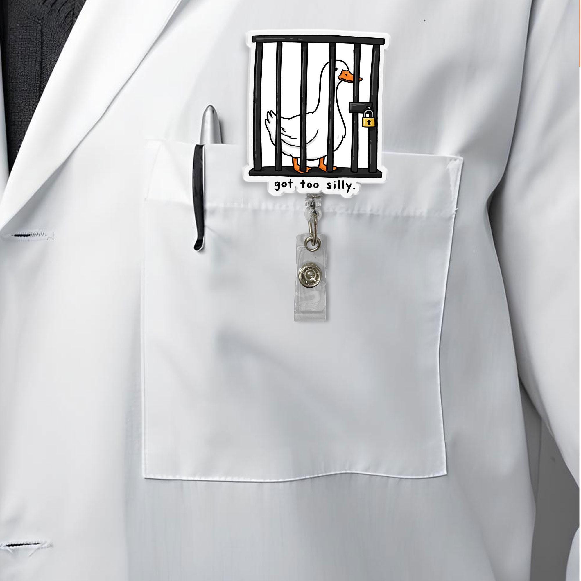 Funny Goose Locked in Jail Badge Reel 'Got Too Silly' - Retractable ID Holder for Nurse Teacher Office Worker - Quirky Humorous Gift