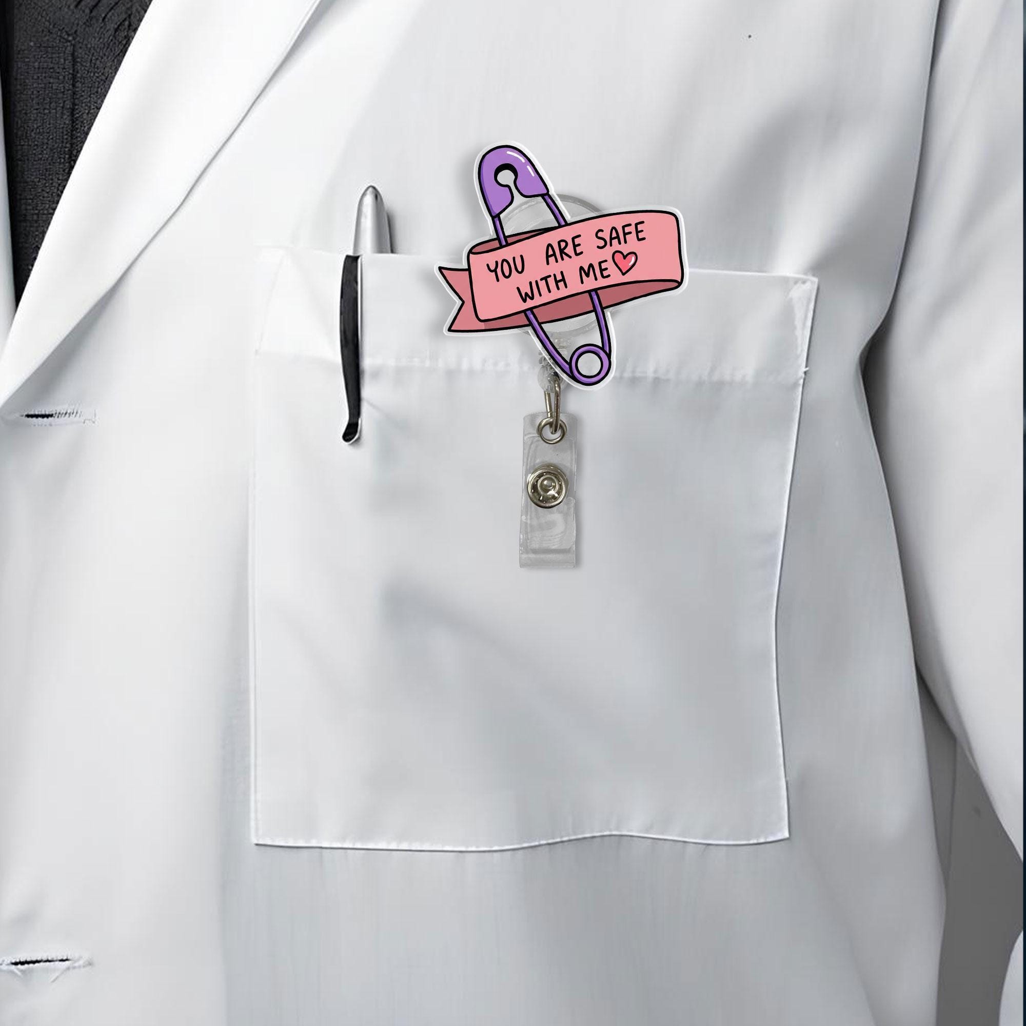 You Are Safe With Me Badge Reel, Safety Pin Design Retractable ID Holder, Cute Nurse Teacher Gift, Healthcare Ally Support Accessory