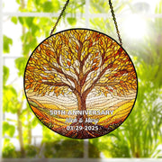 Personalized Tree of Life Glass Suncatcher Window Hanging, Custom Anniversary Gift, Round Family Tree Panel, Wedding Decor Gift