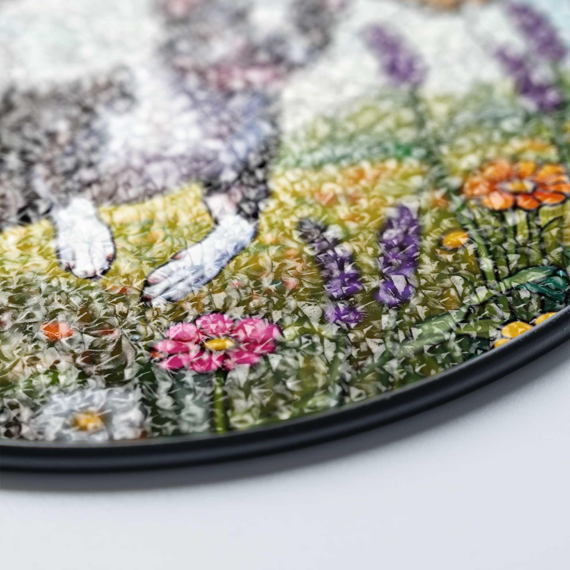 Boston Terrier Glass Suncatcher | Dog Memorial Window Hanging with Flowers & Butterflies | Pet Lover Gift | Spring Sun Catcher Art