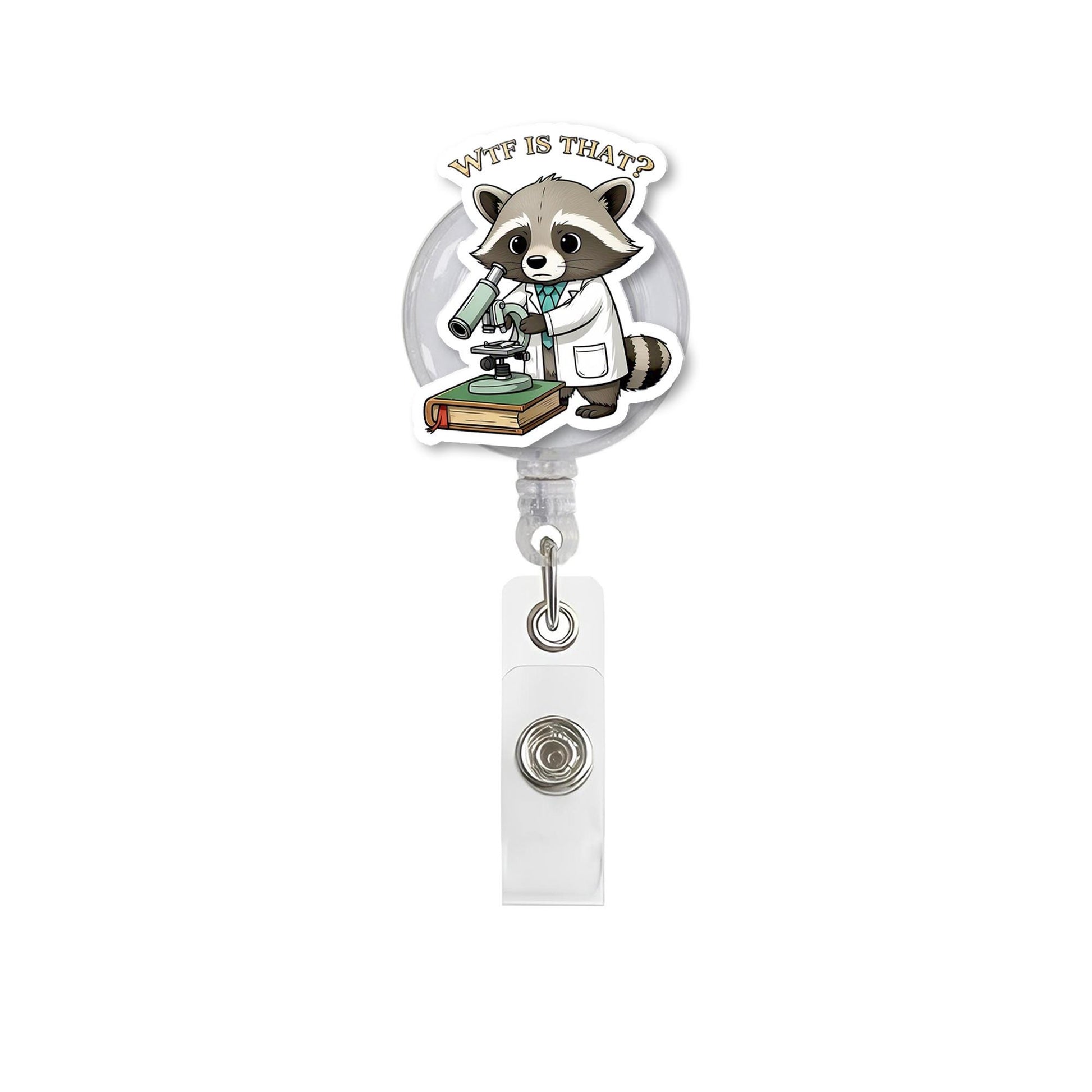 Raccoon Scientist Badge Reel | Funny Science Lab ID Clip | Nerdy STEM Work Badge Holder | Cute Animal Retractable Reel Gift