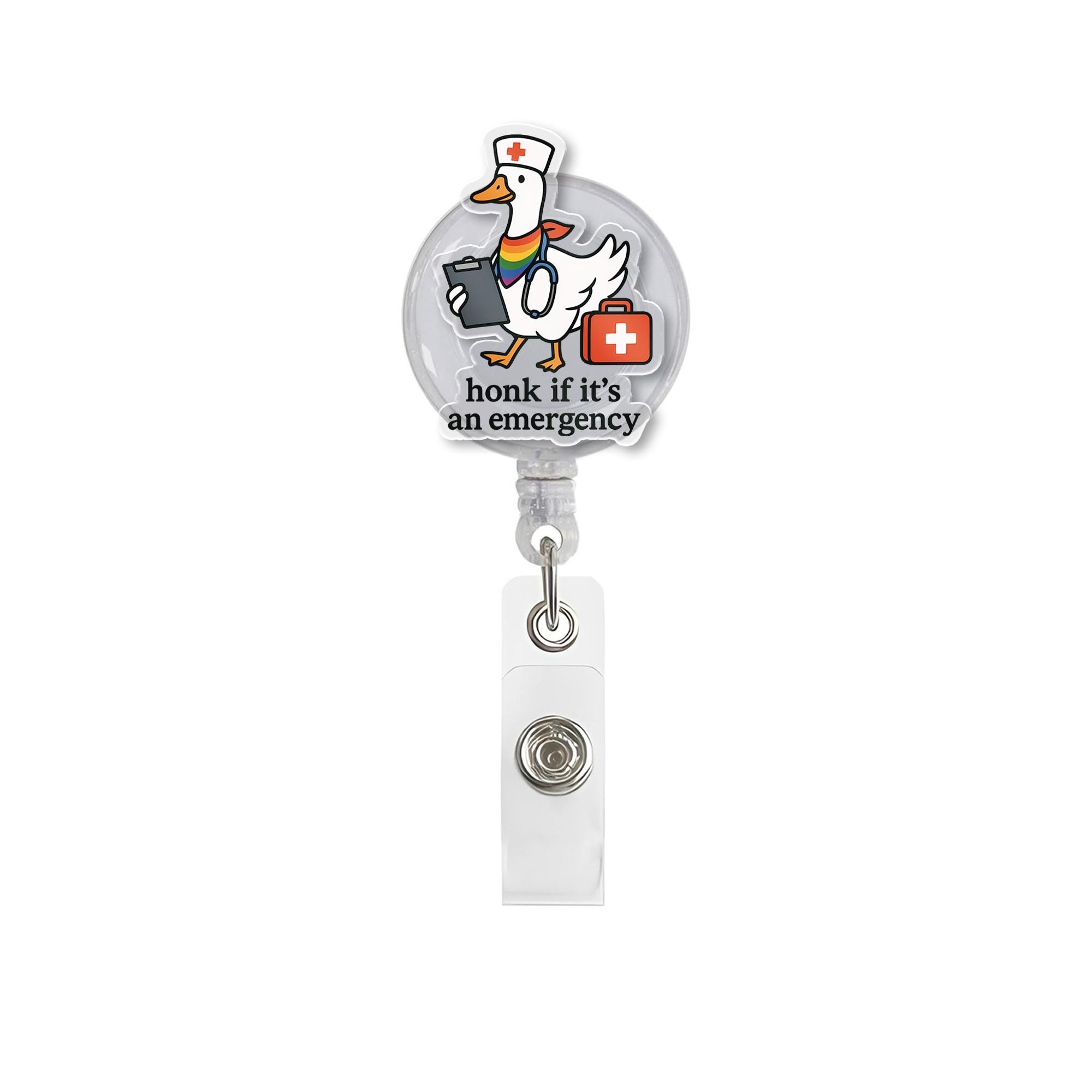 Funny Goose Nurse Badge Reel | Honk If It's an Emergency ID Clip | Cute LGBTQ Nurse Gift | Retractable Work Badge Holder