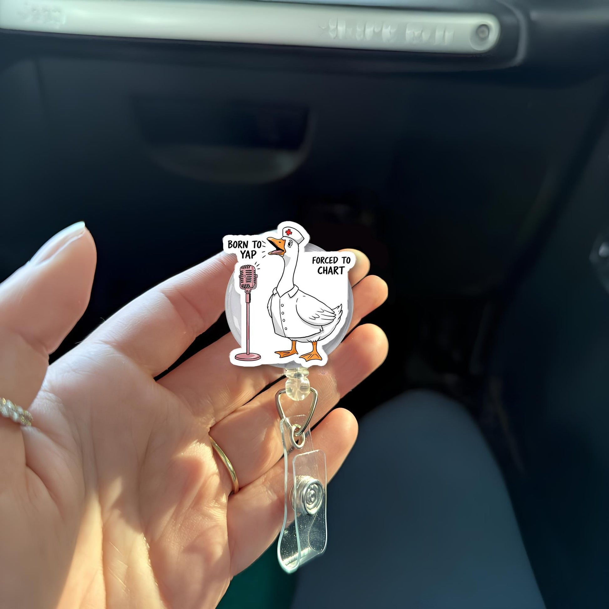 Funny Nurse Goose Badge Reel | Born to Yap Forced to Chart ID Clip | Quirky Medical Gift | Retractable Work Badge Holder for Nurses