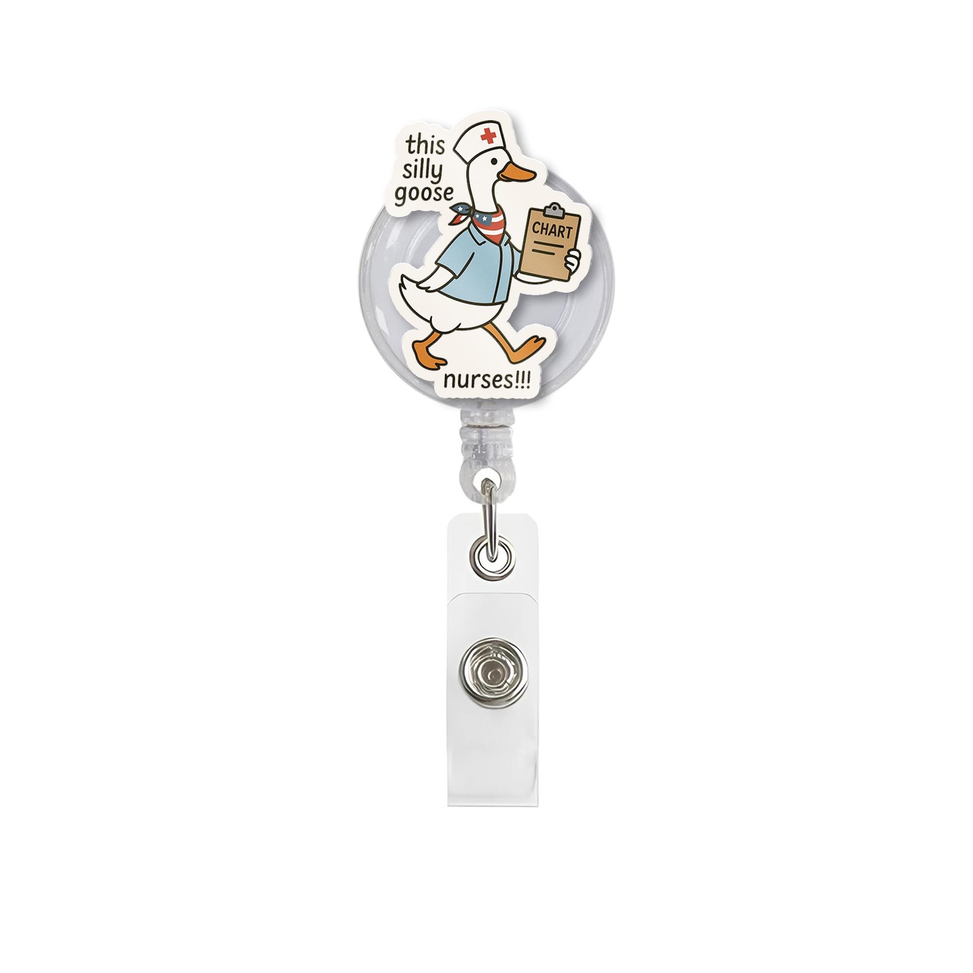 Funny 4th of July Goose Nurse Badge Reel | Patriotic Nurse ID Clip | Silly Goose Work Badge Holder | Red White Blue Gift for RN
